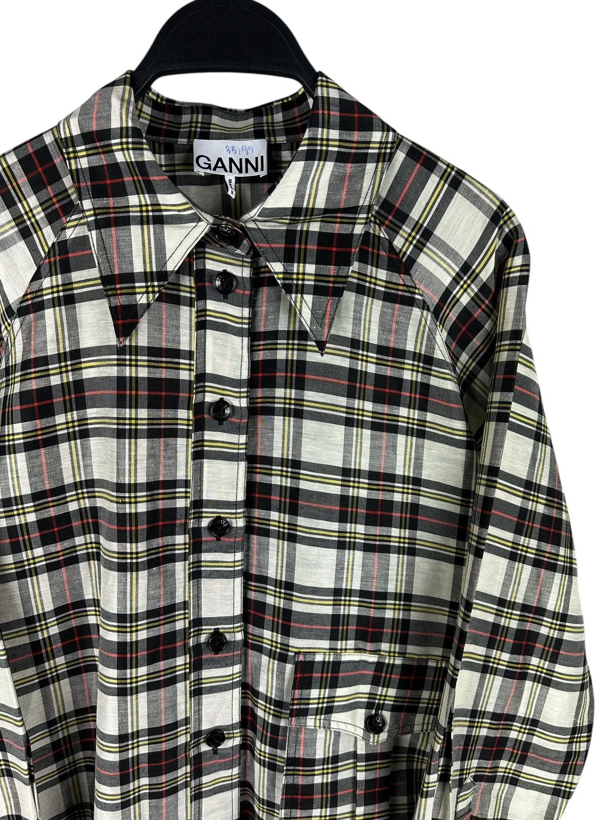Ganni Ganni Oversized Plaid Shirt Long Sleeve Linen / Silk Pocket Size M / US 6-8 / IT 42-44 - 3 Thumbnail