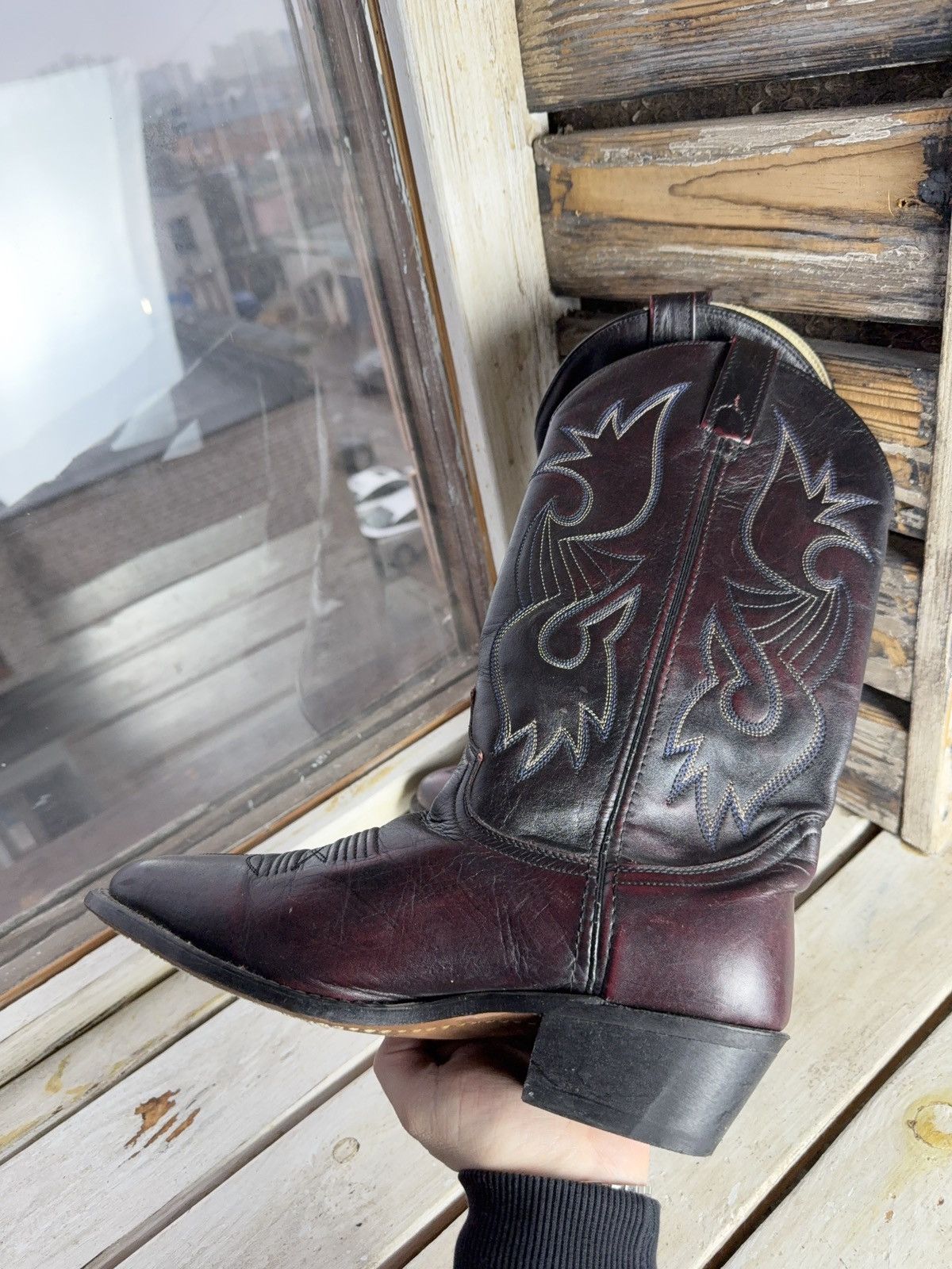 Vintage Retro Vintage Western Cowboy Leather Boots Burgundy Black Size US 8 / EU 41 - 6 Thumbnail
