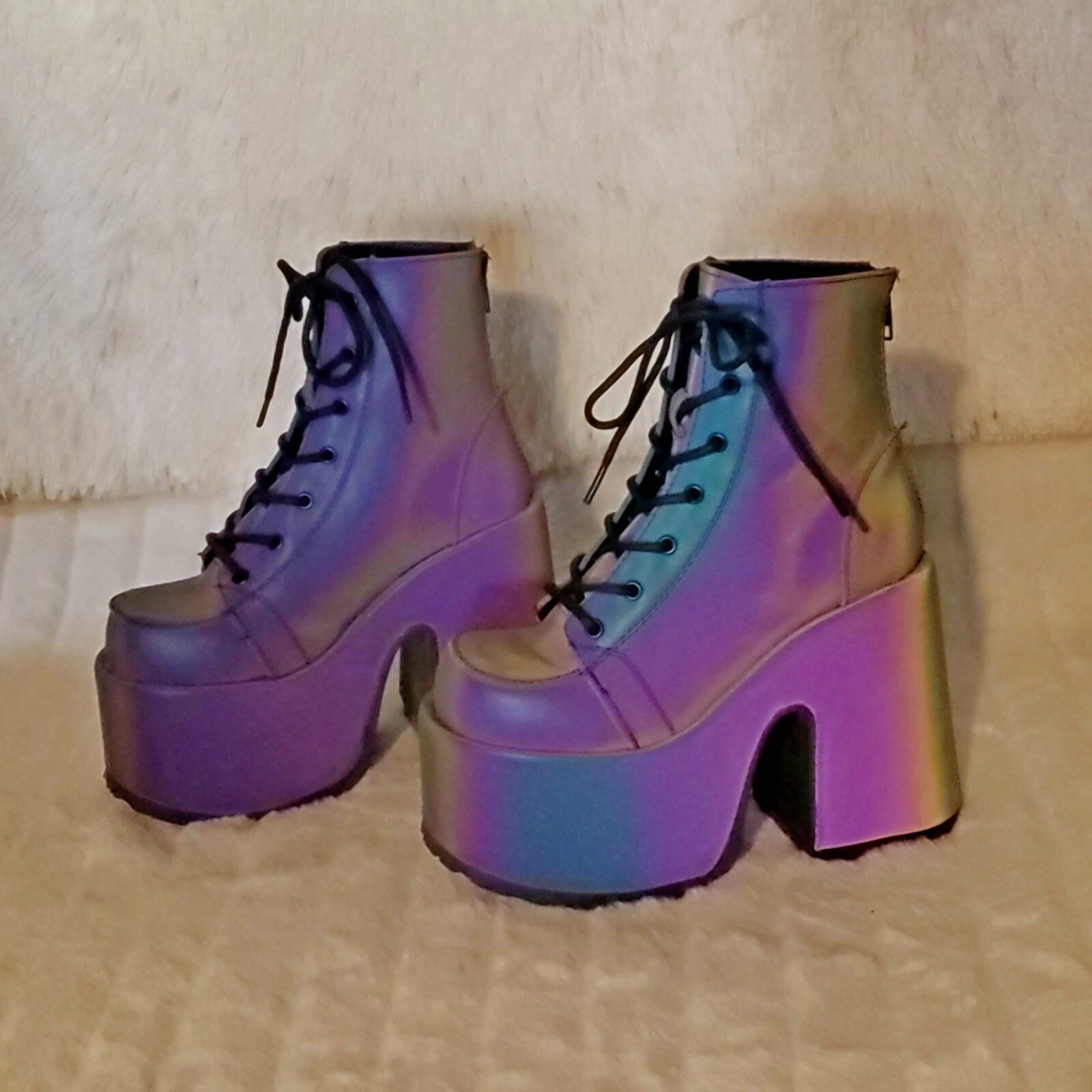 Demonia Cult DEMONIA Camel 203 Purple Green Reflective Platform Goth Punk Size US 9 / IT 39 - 9 Thumbnail