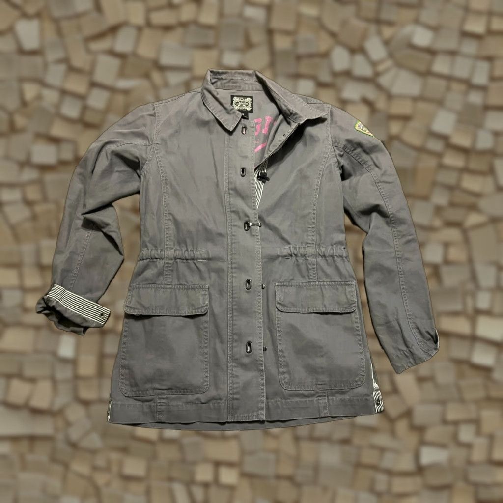 Vintage LakeGirl Jacket Women's Size Small Gray Full Zip Front Pockets Cotton Military Jacket Regular Fit Casual Fall Spring Summer Size S / US 4 / IT 40 - 1 Thumbnail