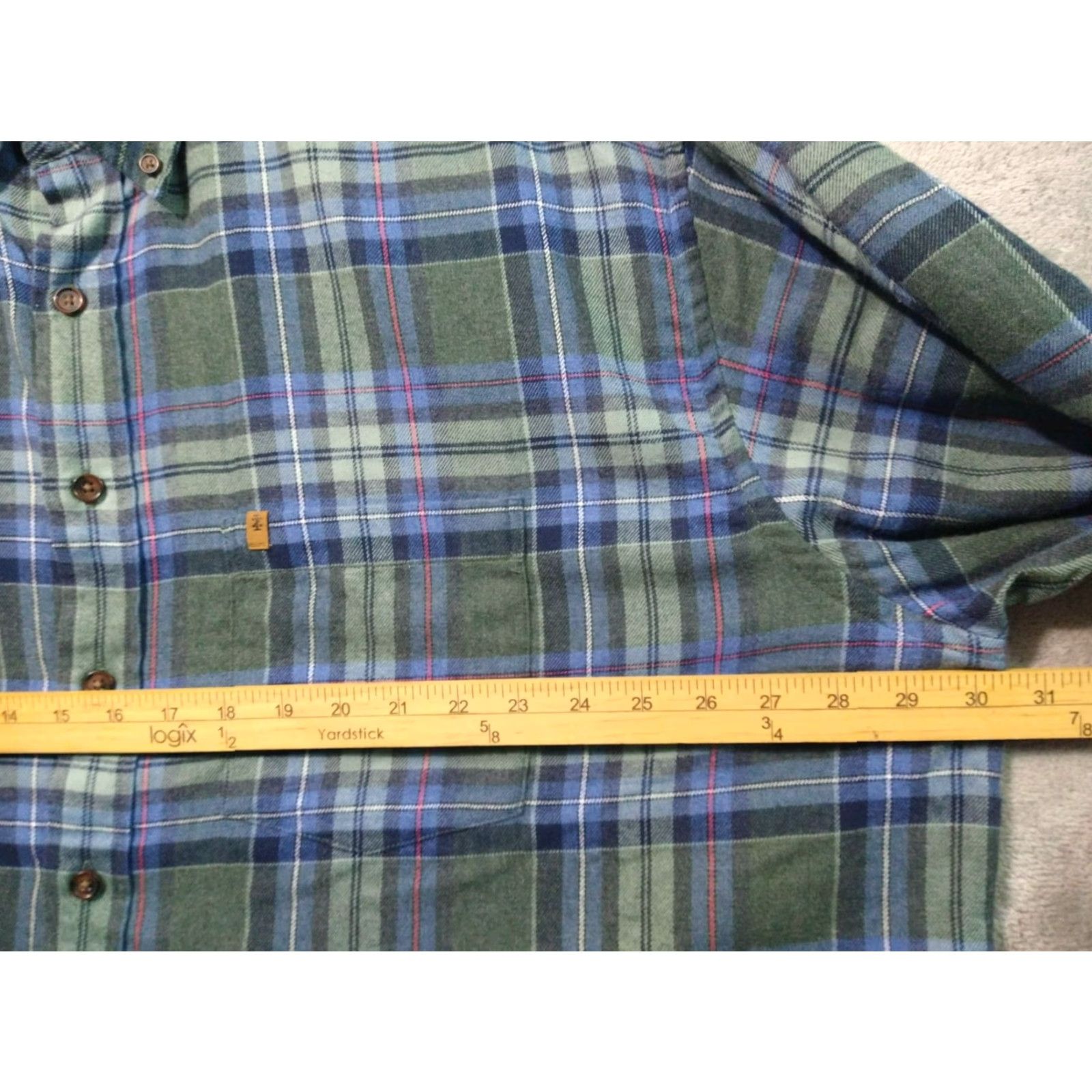 Izod Izod Mens Button-Up Shirt 3XL Green Plaid Flannel Blue Cotton Long Sleeve Casual Size US XXL / EU 58 / 5 - 5 Thumbnail