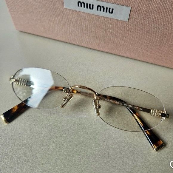 Miu Miu NEW MIU MIU SUNGLASSES MUA54S 5AK08N OVAL GOLD/CLEAR WOMEN M Size ONE SIZE - 2 Thumbnail