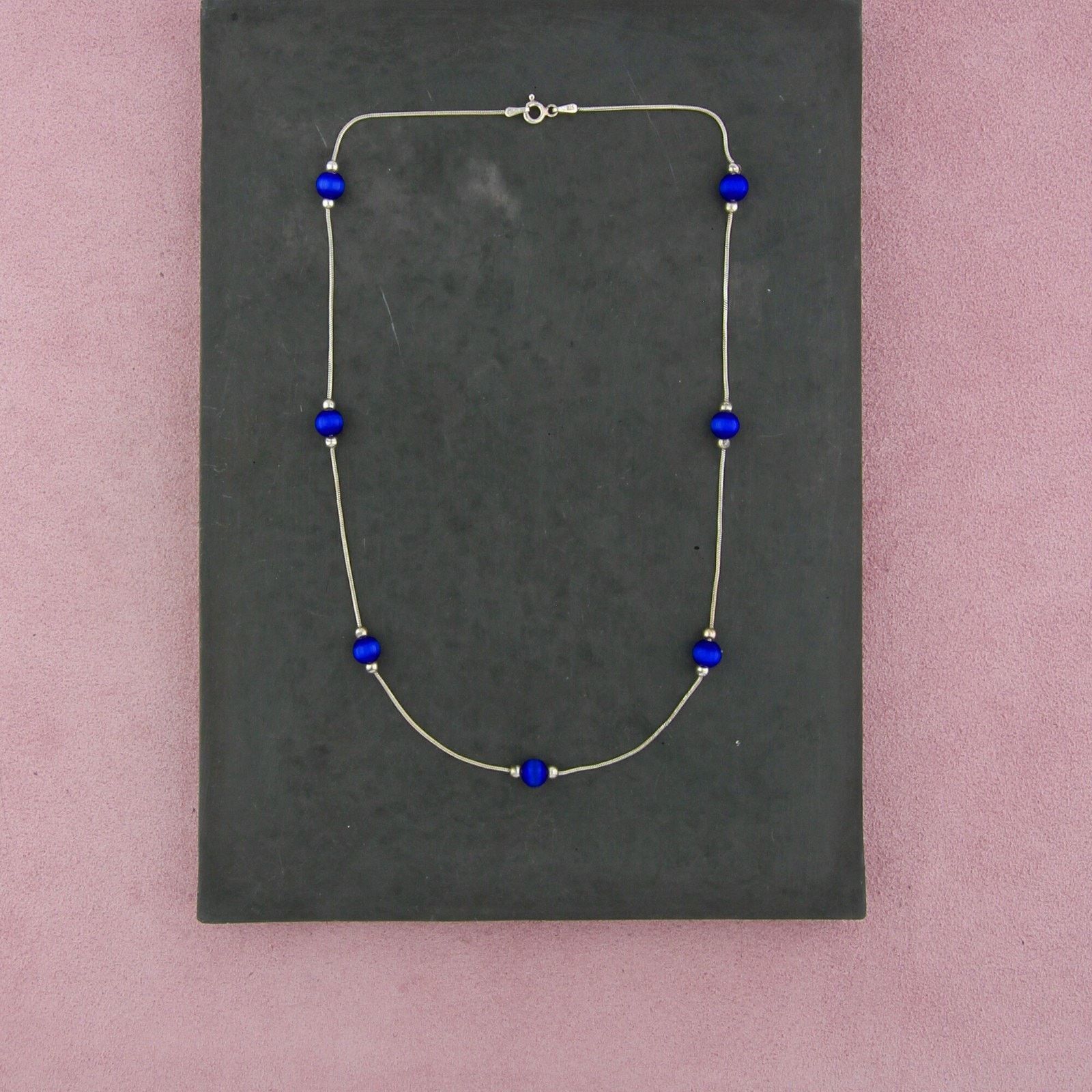 Sterling Silver sterling silver blue cats eye bead necklace size 17in Size ONE SIZE - 1 Thumbnail