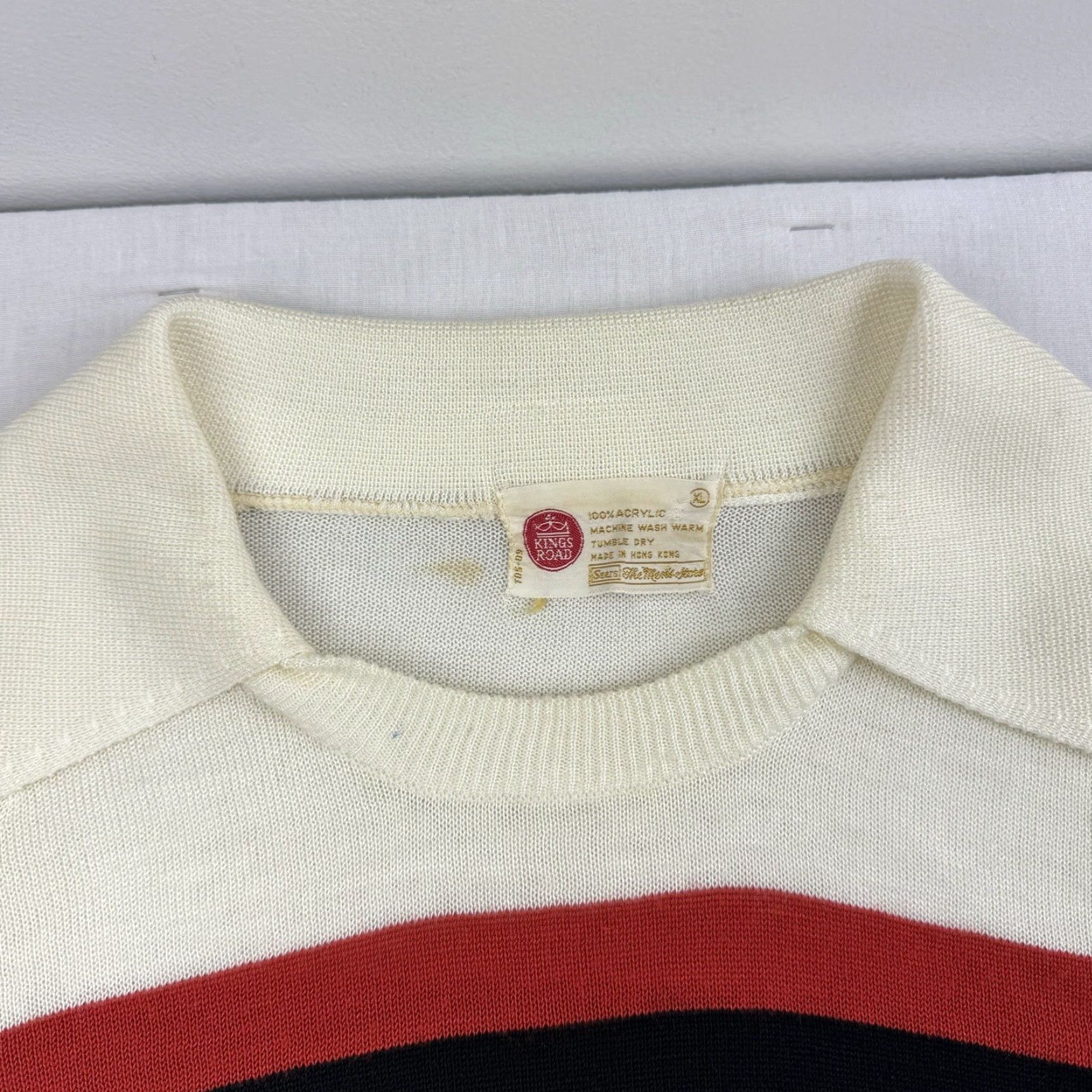 Sears VINTAGE Sears Sweater Men Adult XL White Striped Collared Pullover Classic 60s Mens Size US XL / EU 56 / 4 - 3 Thumbnail