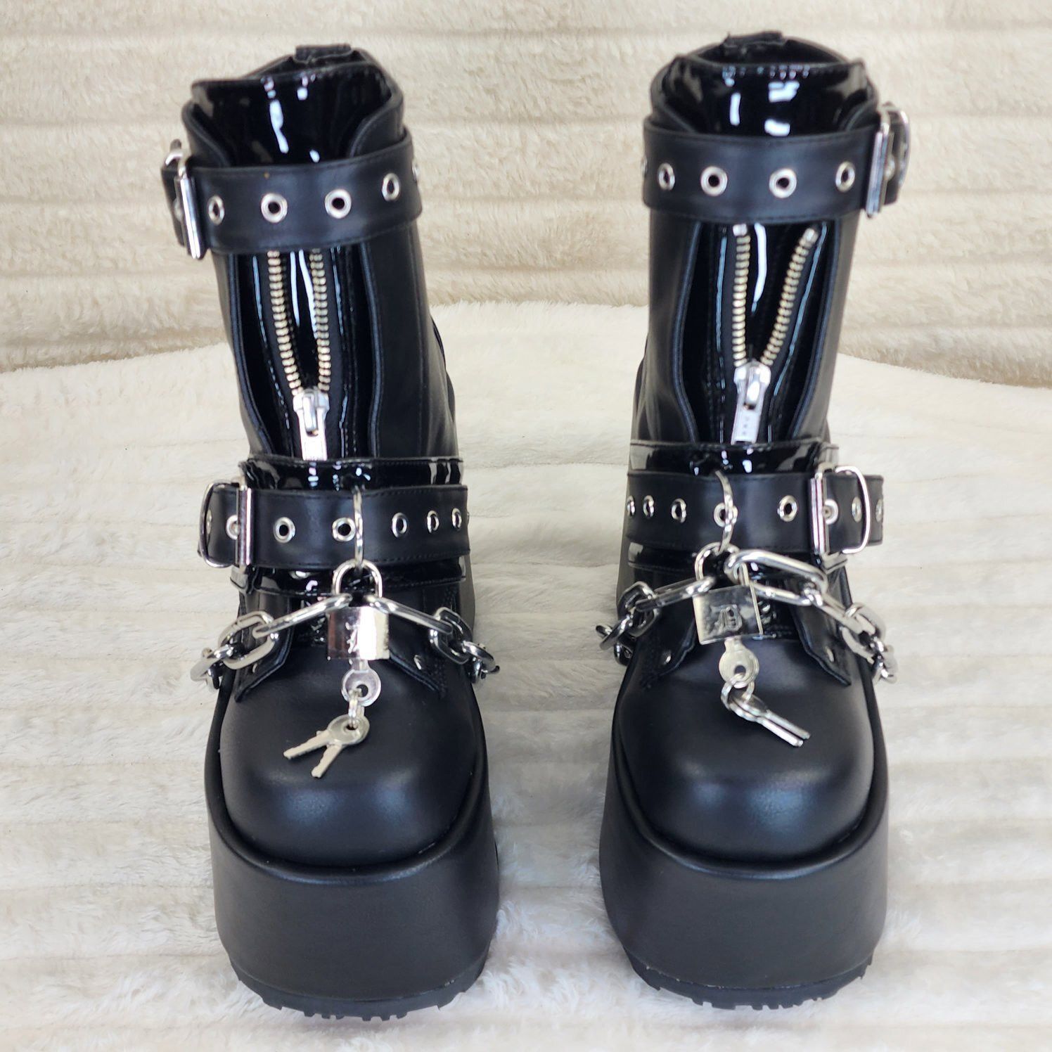 Other Camel 205 Chain & Padlock Platform Goth Ankle Boots Front Zi Size US 10 / IT 40 - 4 Thumbnail