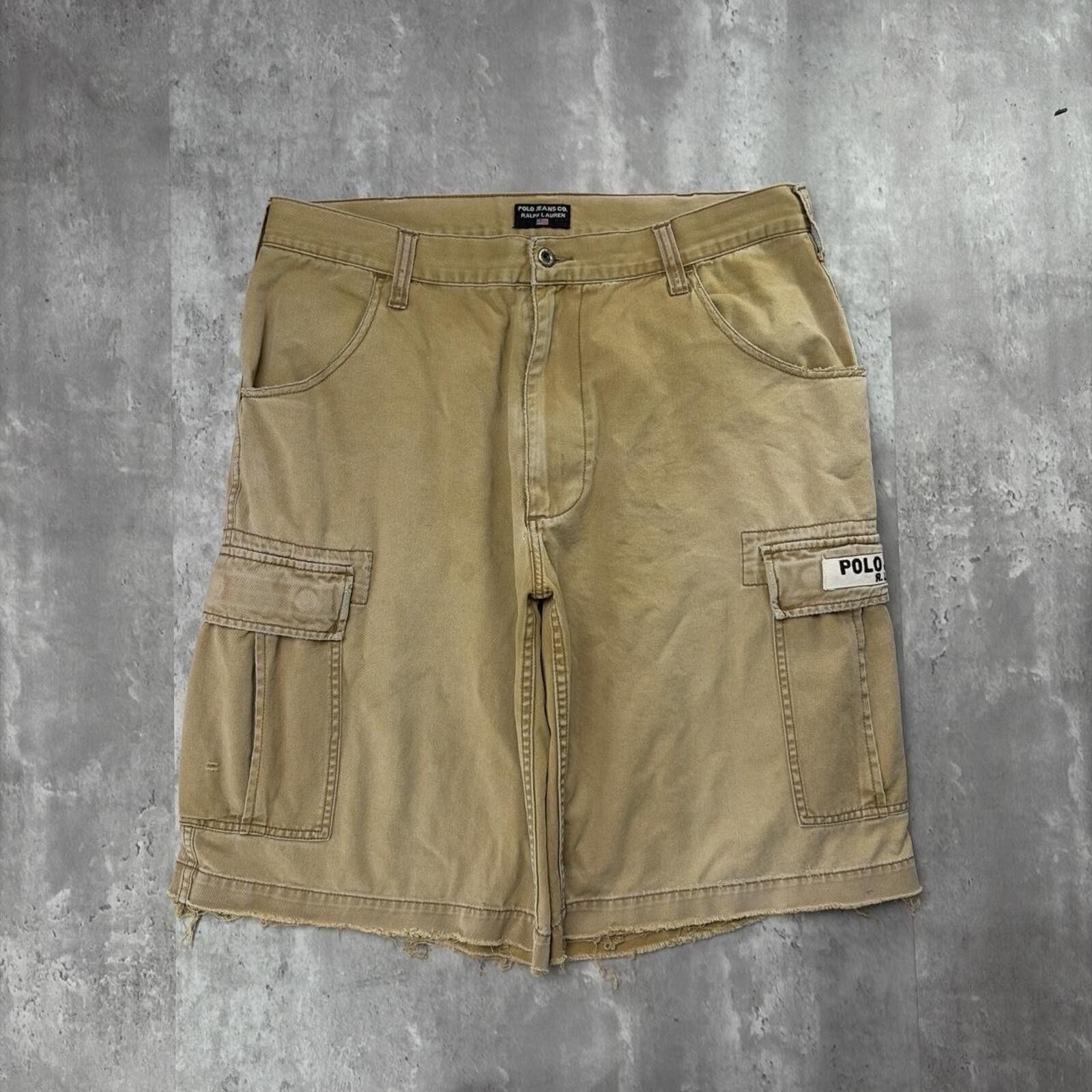 Polo Ralph Lauren Y2K Tan Polo Jeans Company Grunge Baggy Skater Cargo Shorts Size US 36 / EU 52 - 2 Thumbnail