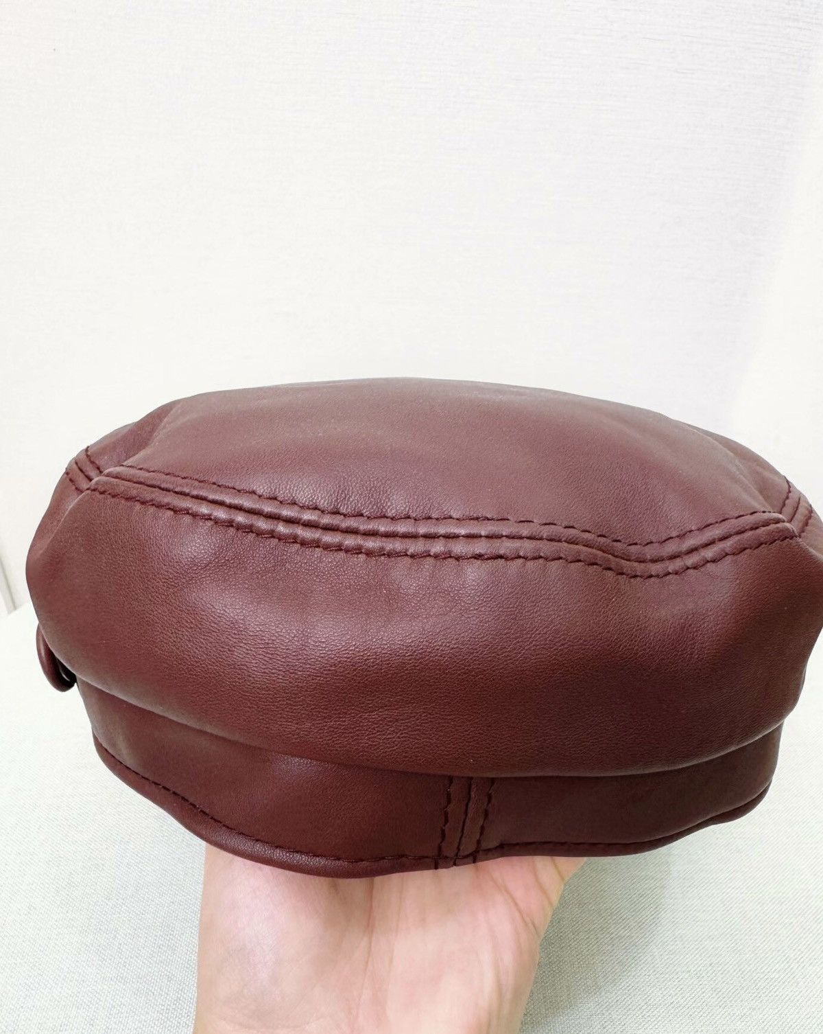 Maison Margiela Maison Michel wine red and brown full leather beret Size ONE SIZE - 3 Thumbnail
