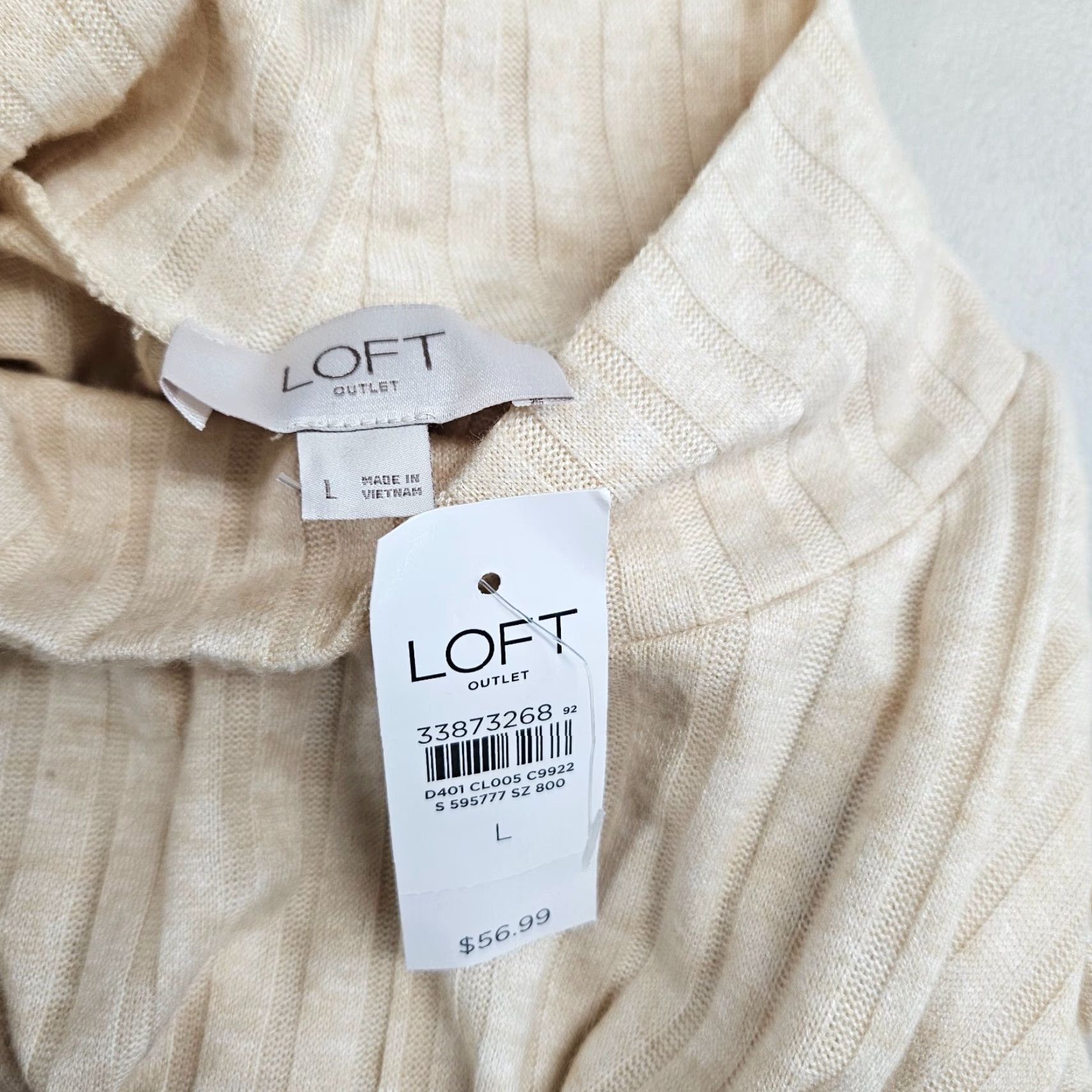 Loft Ann Taylor LOFT Womens Ribbed Top Blouse Size Large Ivory Long Sleeve Mock Neck Oversized Shirt Womens Size L / US 10 / IT 46 - 5 Thumbnail