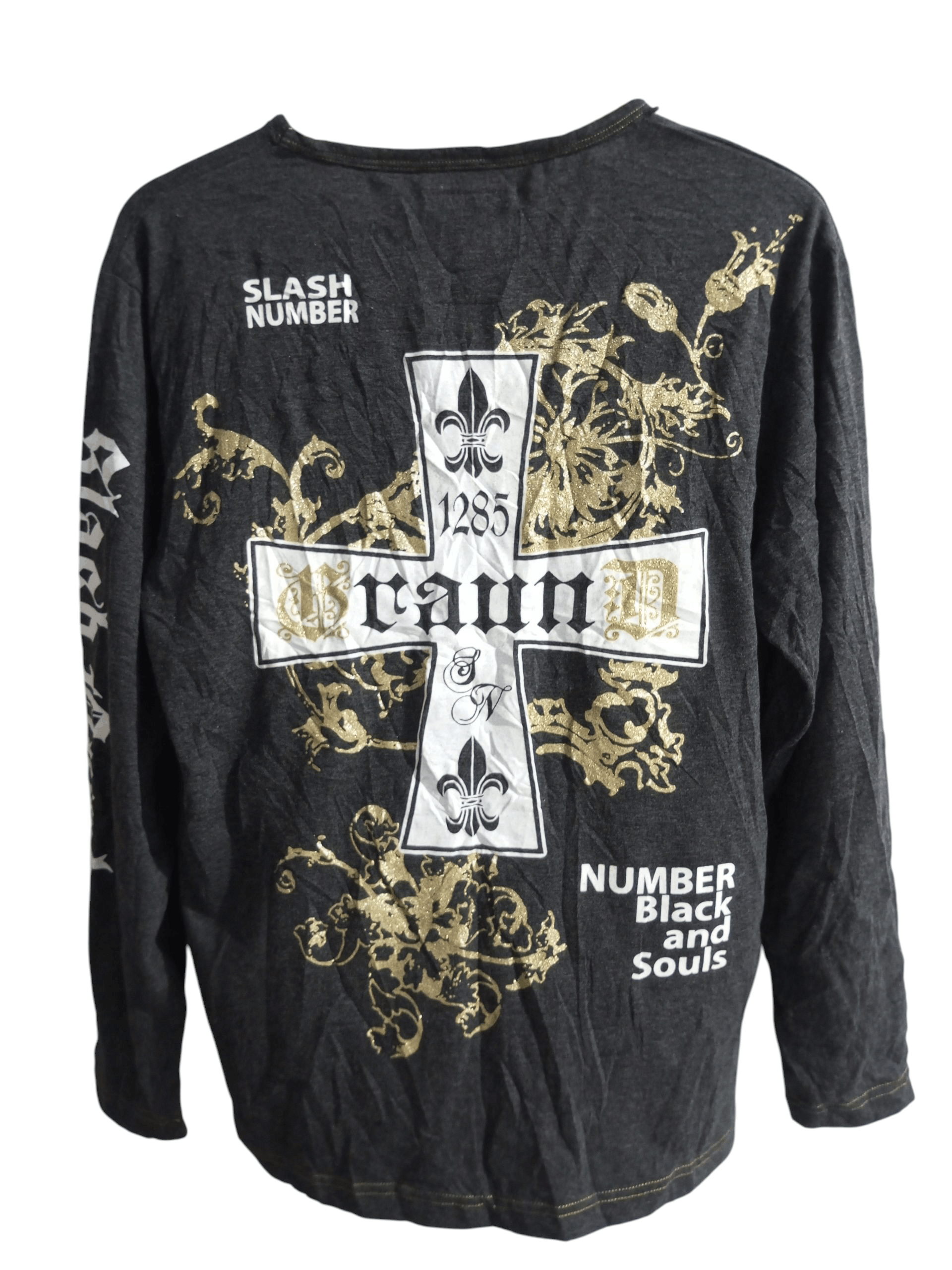 20471120 Slash number poem spellout v neck long sleeve tshirt Size US M / EU 48-50 / 2 - 2 Thumbnail