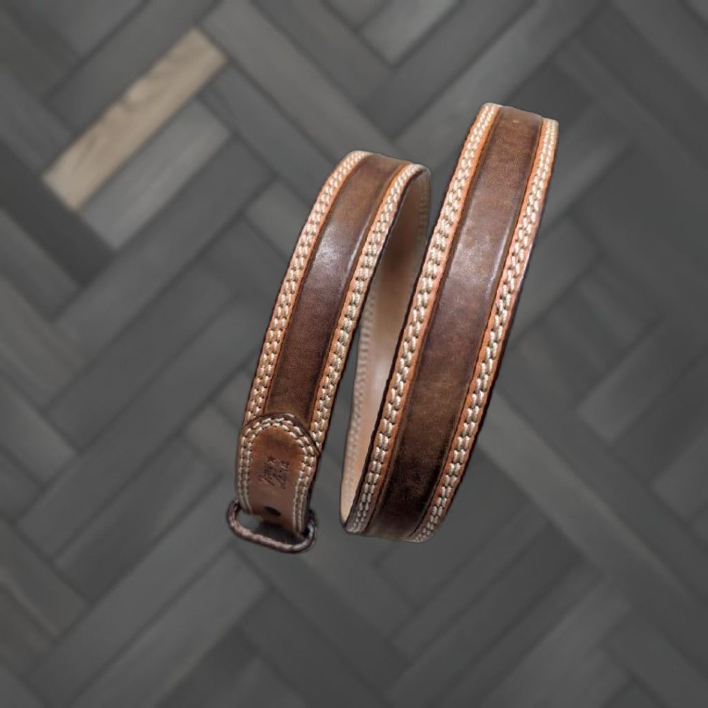 Tony Lama VINTAGE Tony Lama Western Belt Buckle 36 Brown Leather Cowhide Stitched Men Belt 1-3/8" Western Belt 36 Mens Size 36 - 1 Thumbnail