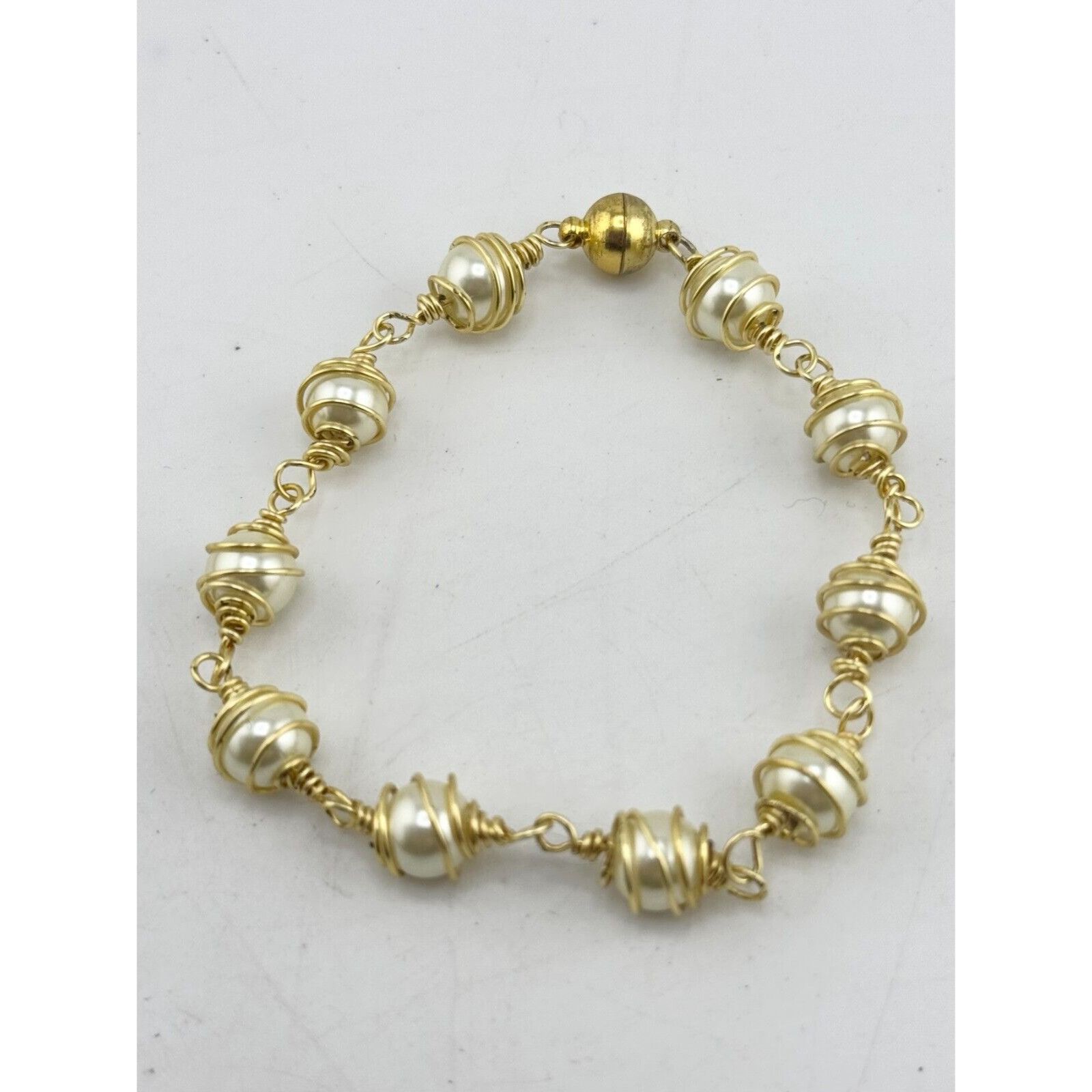 Vintage Vintage wire wrapped faux pearl bracelet Size ONE SIZE - 5 Thumbnail