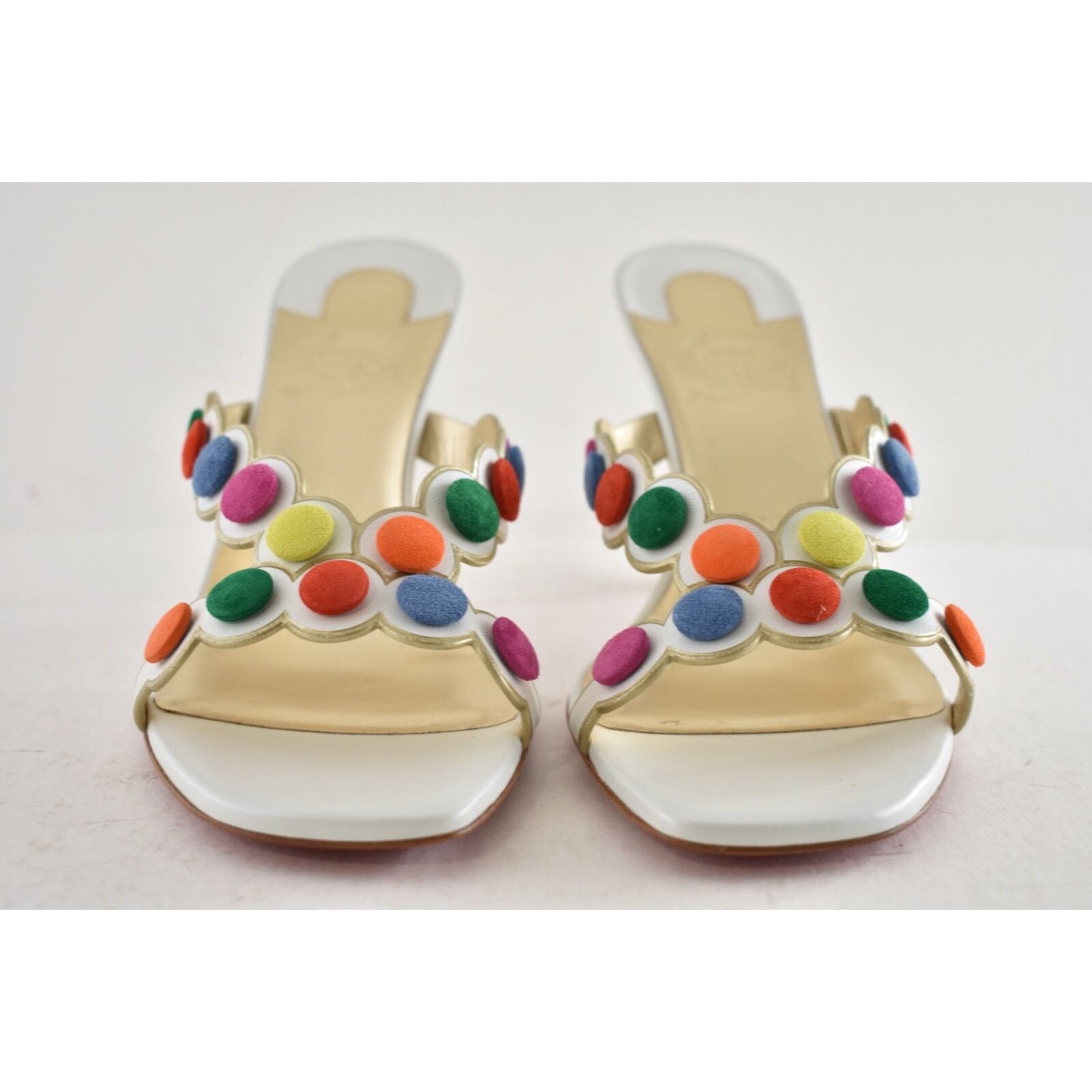 Christian Louboutin Smarta 85 White Multi Backless Mule Sandal Heel Pump 38.5 Size US 8.5 / IT 38.5 - 7 Thumbnail