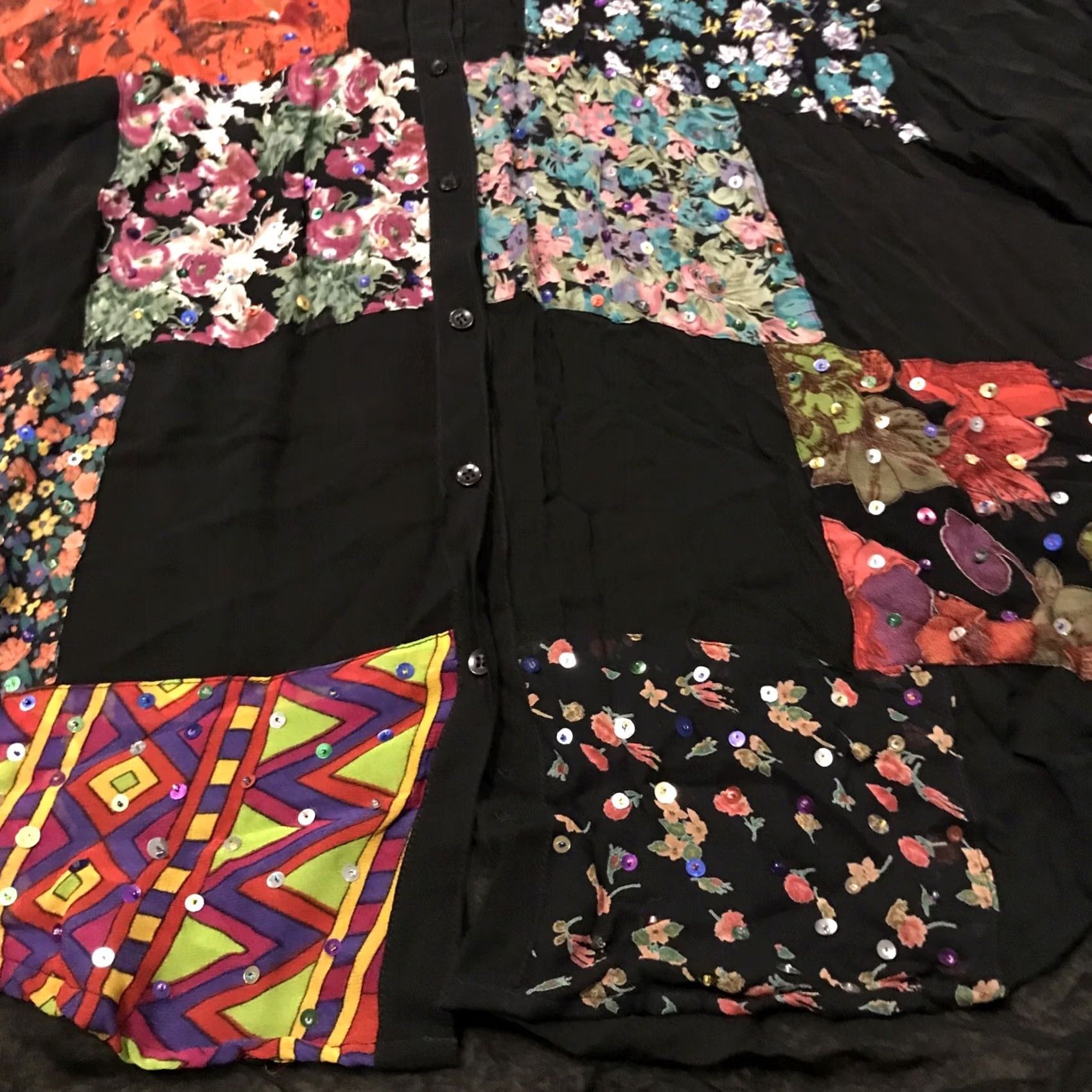 Vintage Zero Button-Up Shirt Womens L Black Sequin Sheer Rayon A38 Vintage No Size L / US 10 / IT 46 - 2 Thumbnail