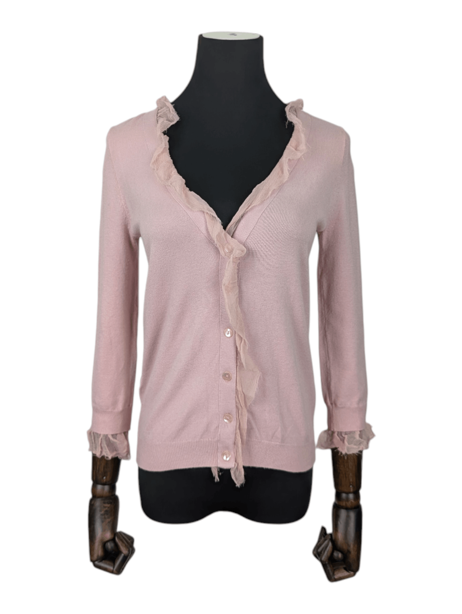 Moschino Pink Mid-sleeves Cardigan with Ruffles Trimming Size S / US 4 / IT 40 - 1 Thumbnail