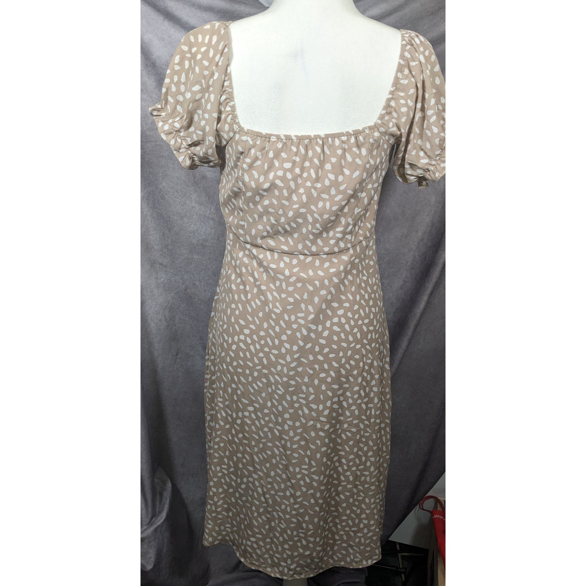 Other She + Sky Beige With White Pips Puffy Sleeve Dress Size M / US 6-8 / IT 42-44 - 9 Thumbnail