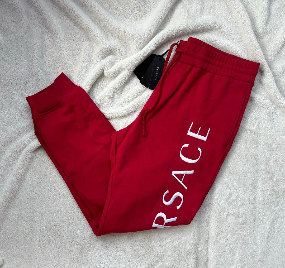 Versace Versace Deep Red/White Spell out Sweatpants Size US 39 - 1 Thumbnail