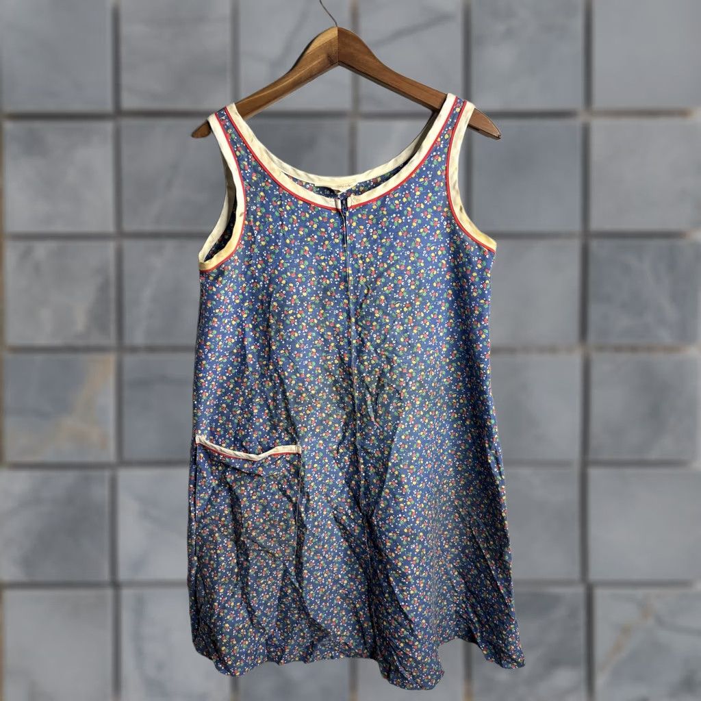 Vintage VINTAGE Komar Chemise Gown Womens Medium Blue Floral Zip Front Sleeveless Size ONE SIZE - 1 Thumbnail