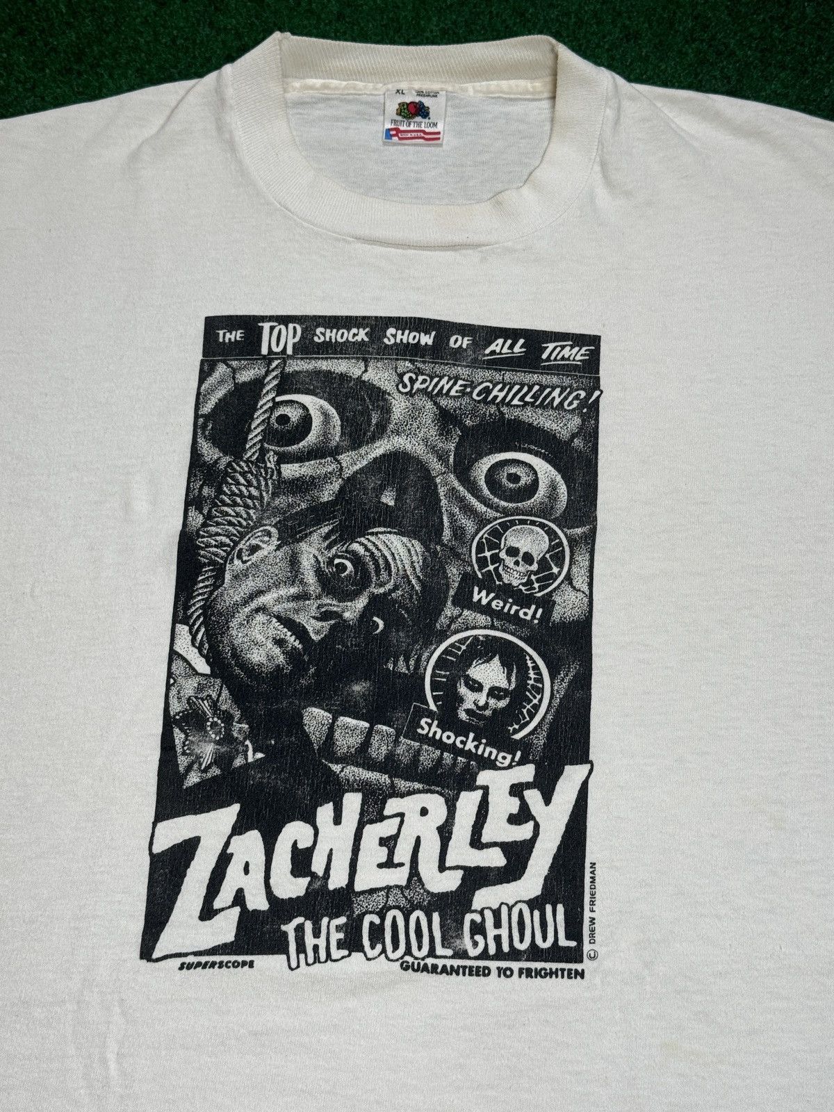 Expert Horror × Fruit Of The Loom × Vintage 90s RARE Cool Ghoul Zacherley Drew Friedman Cartoon T Shirt Size US L / EU 52-54 / 3 - 2 Thumbnail