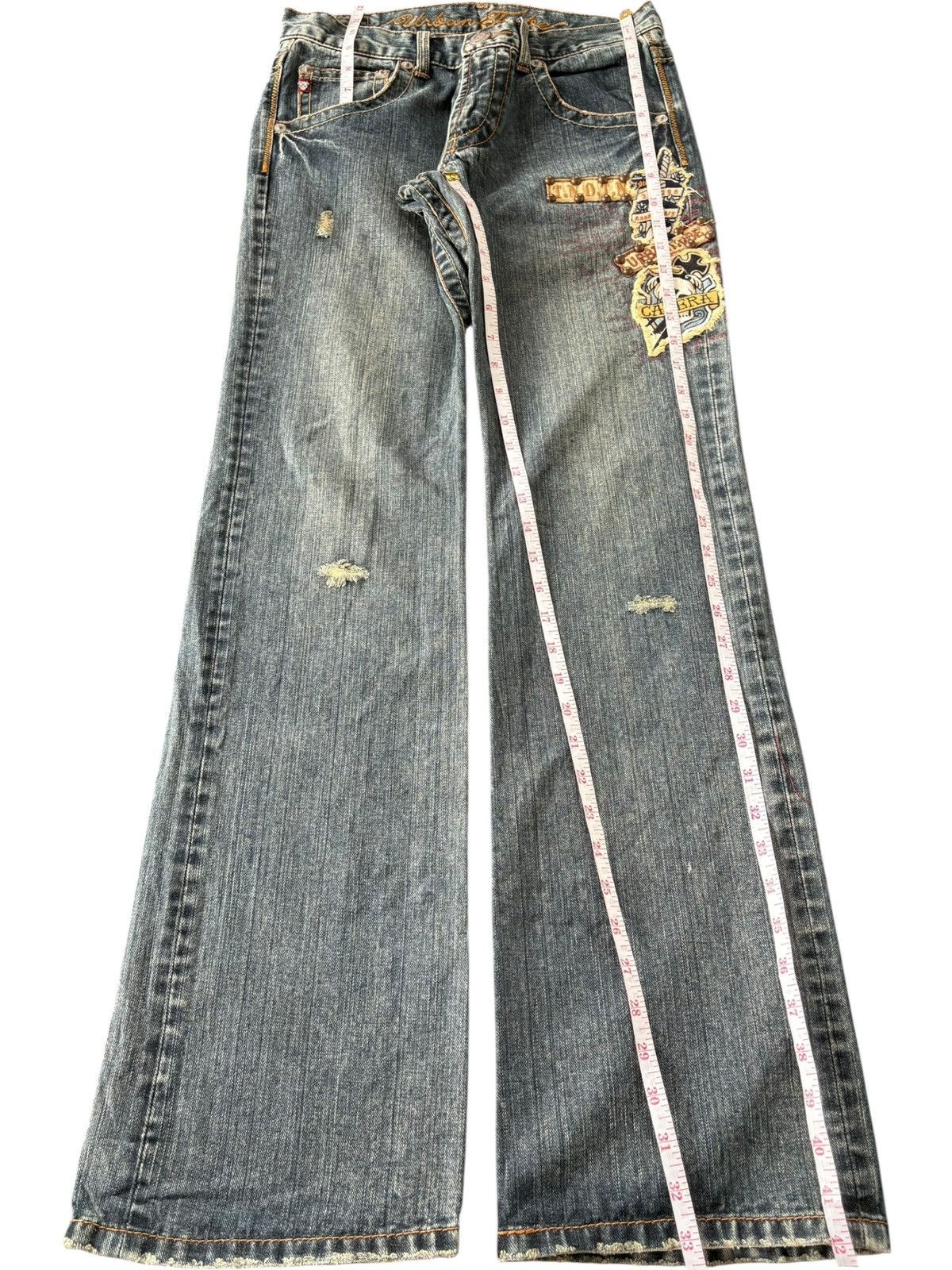 If Six Was Nine Vintage Japanese Brand Punk Skull Distress Flare Jeans Size US 29 - 7 Thumbnail