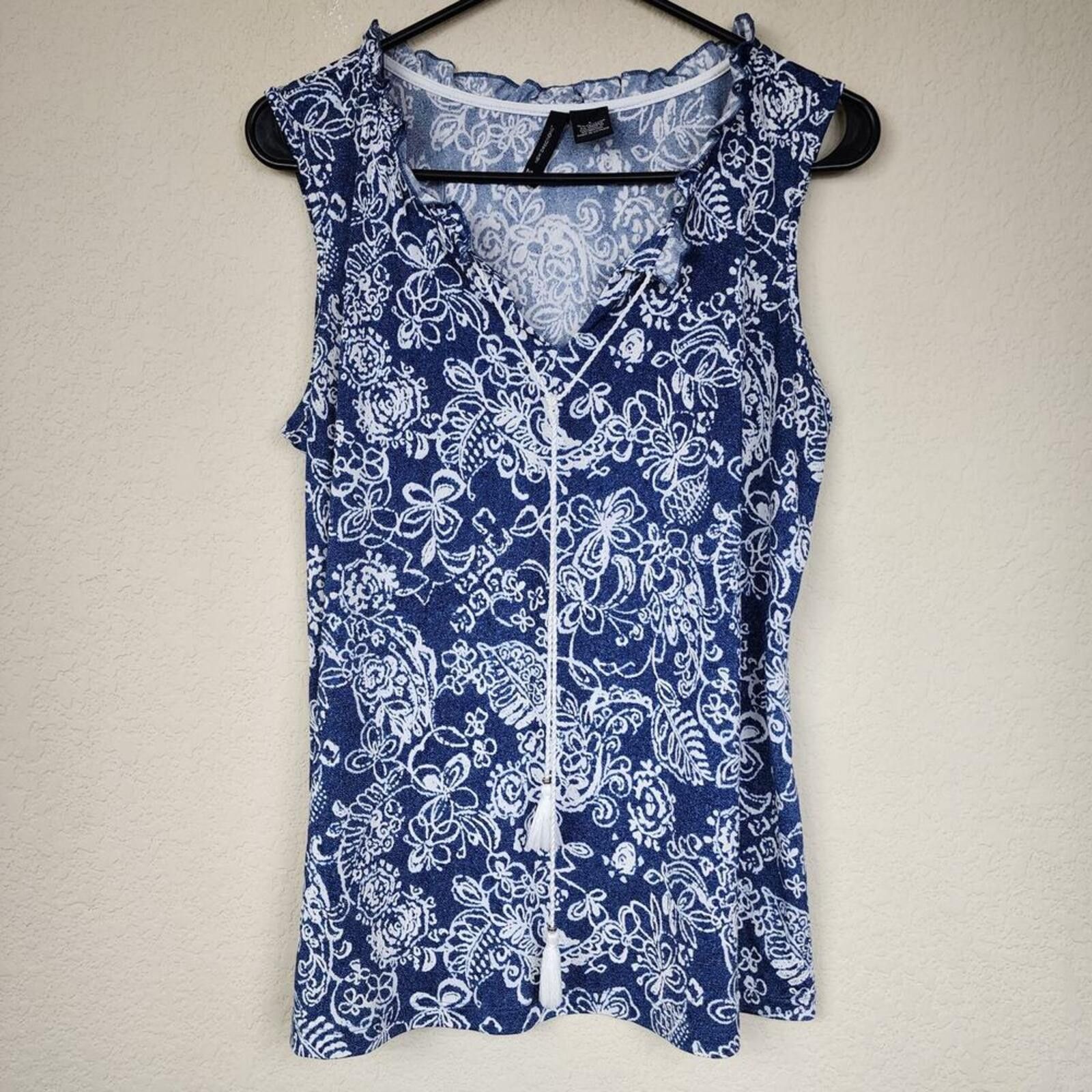 Other Large Blue White Boho Paisley Floral Tank Top Blouse Size L / US 10 / IT 46 - 1 Thumbnail