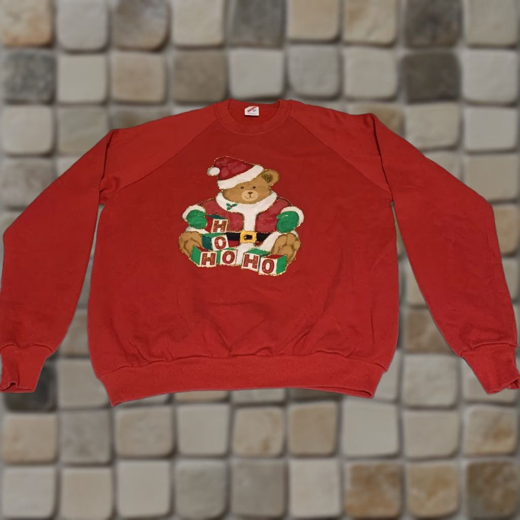 Jerzees VINTAGE Jerzees Christmas Bear HO HO HO Crewneck Sweatshirt XL/L Boys? No, keep as XL/L. Size XL / US 12-14 / IT 48-50 - 1 Thumbnail