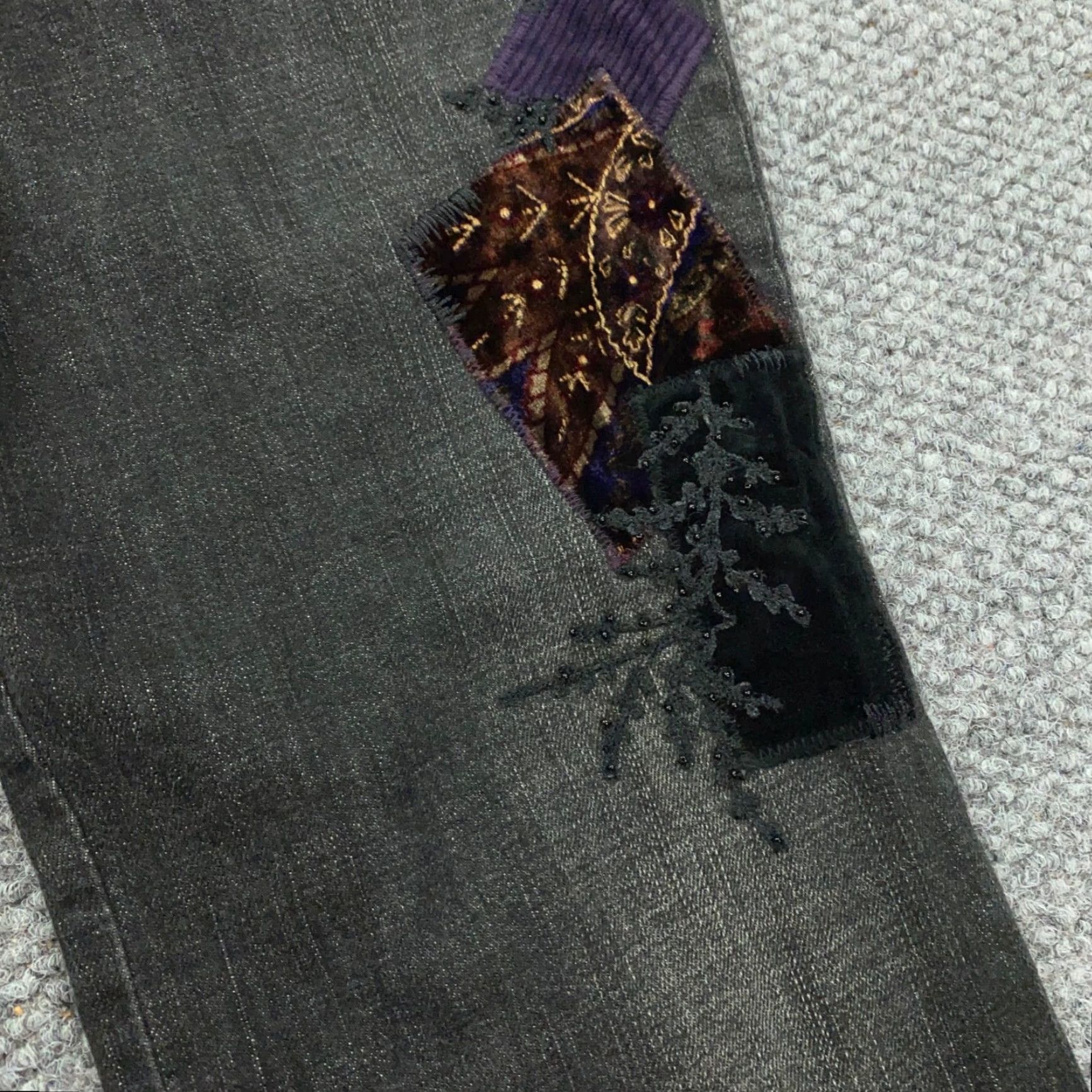 CO VTG Lauren Jeans Co Womens Jeans Bootcut 8 Gray Embroidered Patchwork Denim Stretch 5-Pocket Size 29" - 5 Thumbnail