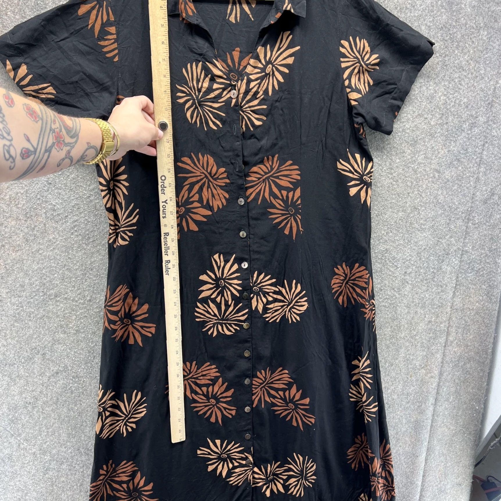 Orvis VINTAGE Orvis Shirt Dress Womens L Black Brown Floral Rayon Button Front Midi Size L / US 10 / IT 46 - 3 Thumbnail