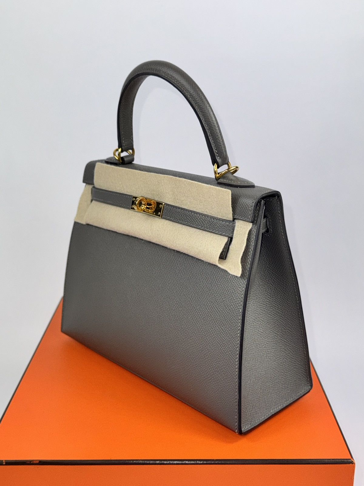 Hermes HERMES KELLY 25 GRIS MEYER EPSON LEATHER GOLD HARDWARE BAG Size ONE SIZE - 3 Thumbnail