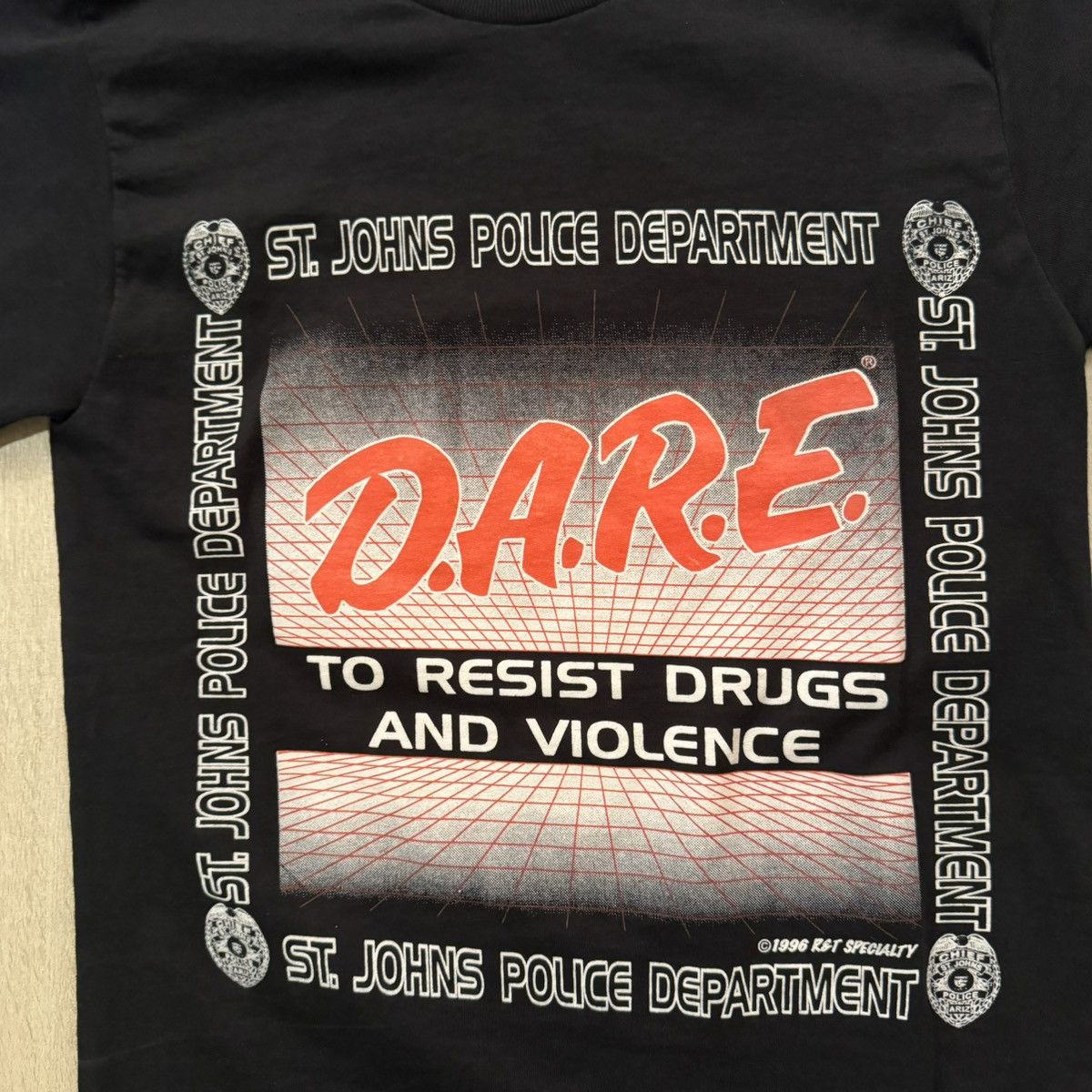 D.A.R.E × JNCO × Stussy Vintage 1996 90s Black And Red Drug Dare Graphic Tee Fits XS Size US XS / EU 42 / 0 - 2 Thumbnail