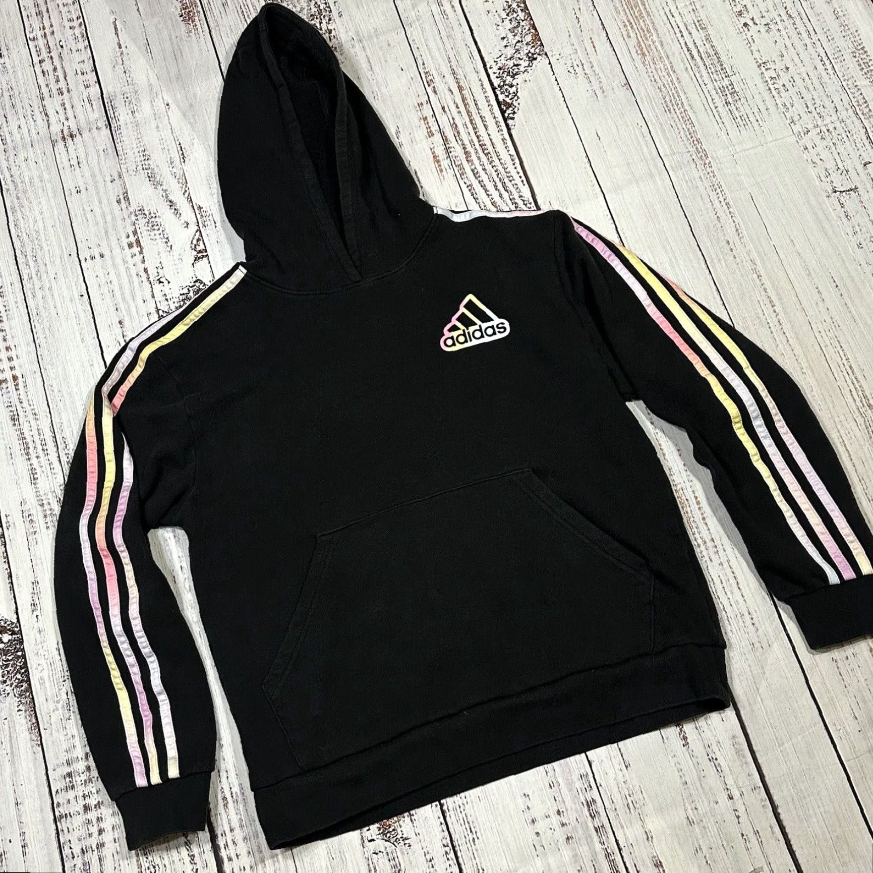 Adidas Adidas Hoodie Women's XL Pullover Crew Neck Raglan Sleeve Multicolor Pink Yellow Strips Sweatshirt Sports Classic Outdoor Size XL / US 12-14 / IT 48-50 - 2 Thumbnail