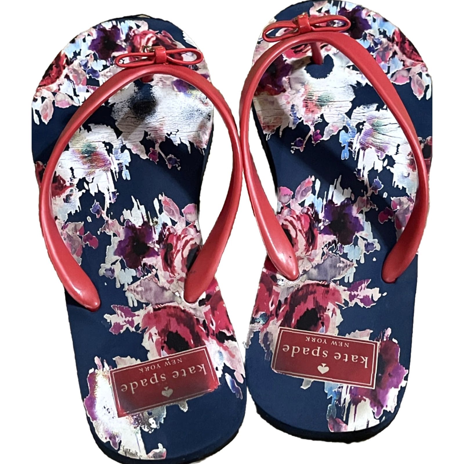 Vintage kate spade new york Nova Floral Print Flip Flops Navy Red Thongs Size 9 US Sandal Women Flat Shoes Size US 9 / IT 39 - 7 Thumbnail