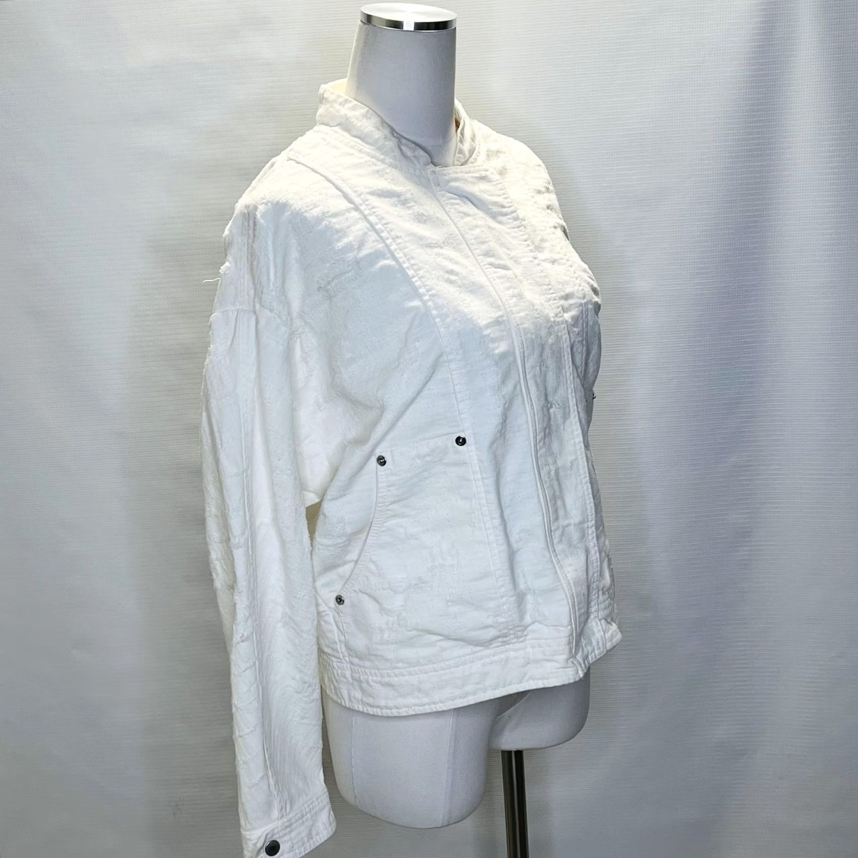 Free People Free People Jacket Womens Large White Textured Cotton Full Zip Boho Casual Size L / US 10 / IT 46 - 2 Thumbnail