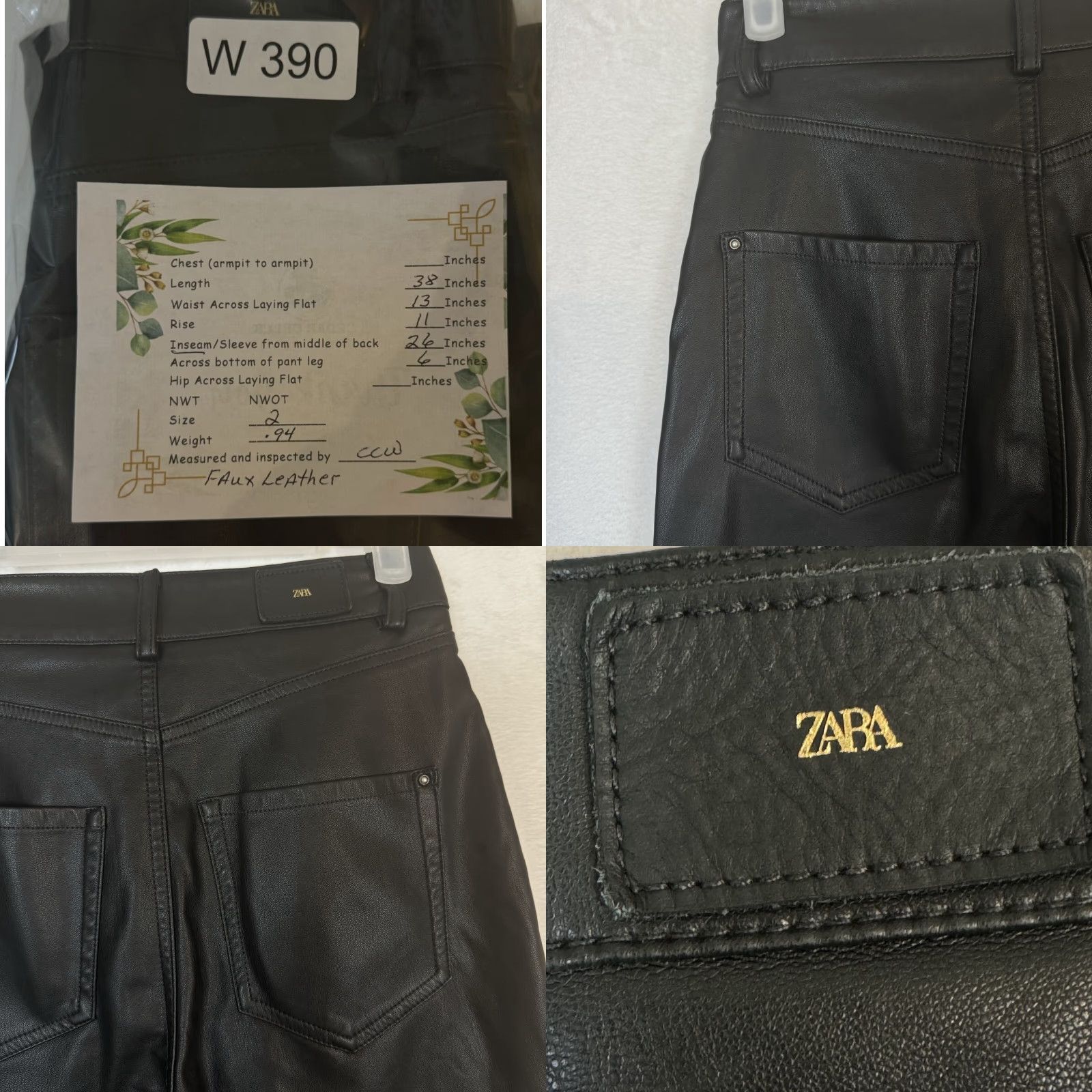 Zara ZARA Black Faux Leather High-Rise Skinny Pants Women's 2 5-Pocket Jeans Style Size 26" / US 2 / IT 38 - 8 Thumbnail