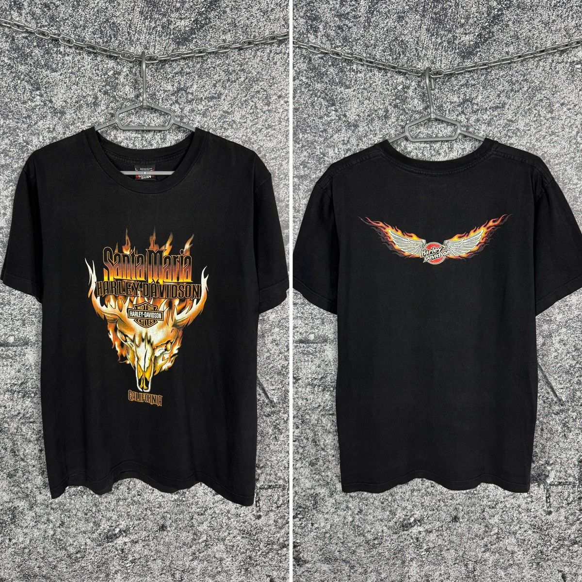 Harley Davidson Vintage Harley-Davidson Santa Maria T-Shirt Flame Skull Sz L Size US L / EU 52-54 / 3 - 1 Thumbnail