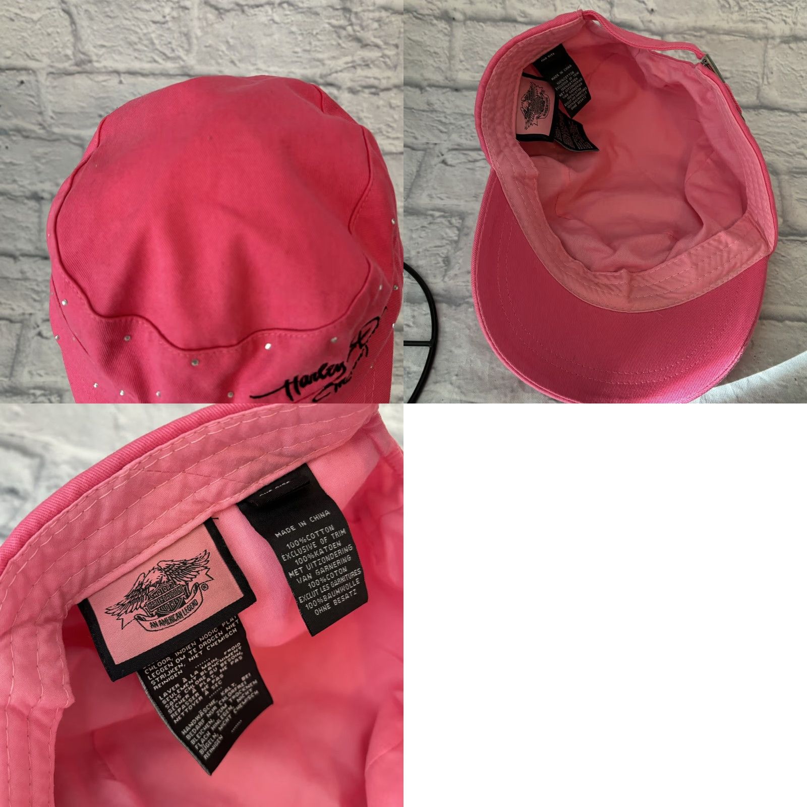 Harley Davidson VINTAGE Harley-Davidson Hat Bling Pink Rare Rhinestone Cap One Size Women's Newsboy Cap Size ONE SIZE - 8 Thumbnail
