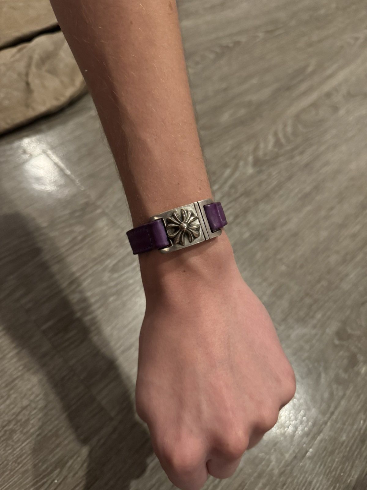 Chrome Hearts Chrome Hearts Purple Leather Harness Clasp Bracelet Silver Size ONE SIZE - 8 Thumbnail