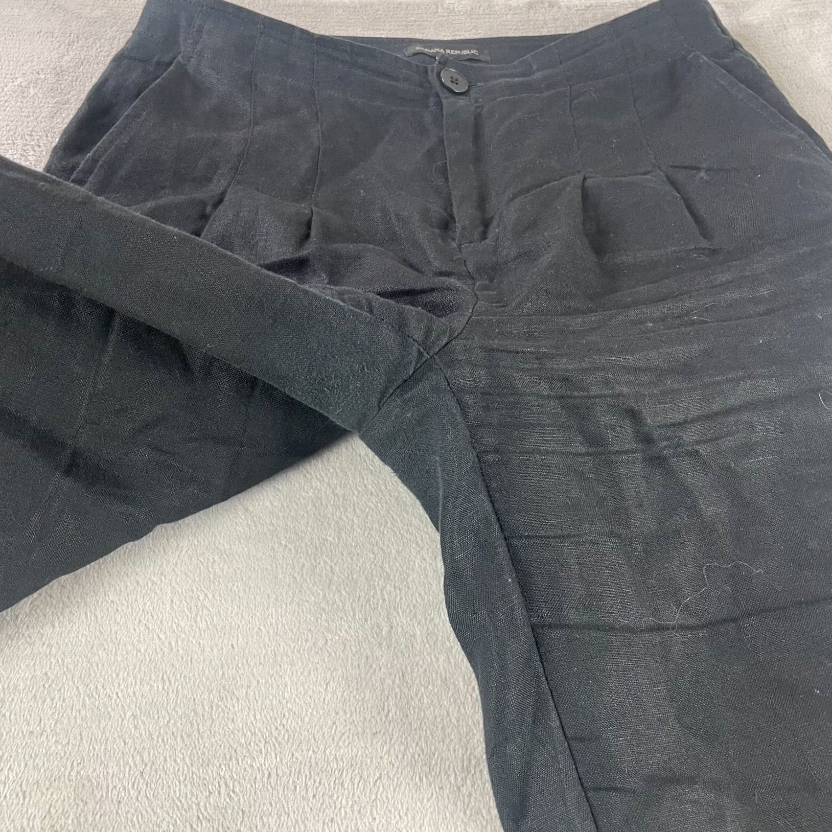 Banana Republic Banana Republic Wide Leg 100% Linen Pants Women Petite 6 Black Pleated Summer - Womens Pants, Banana Republic, Wide-Leg, Linen, 6P Size 28" / US 6 / IT 42 - 4 Thumbnail
