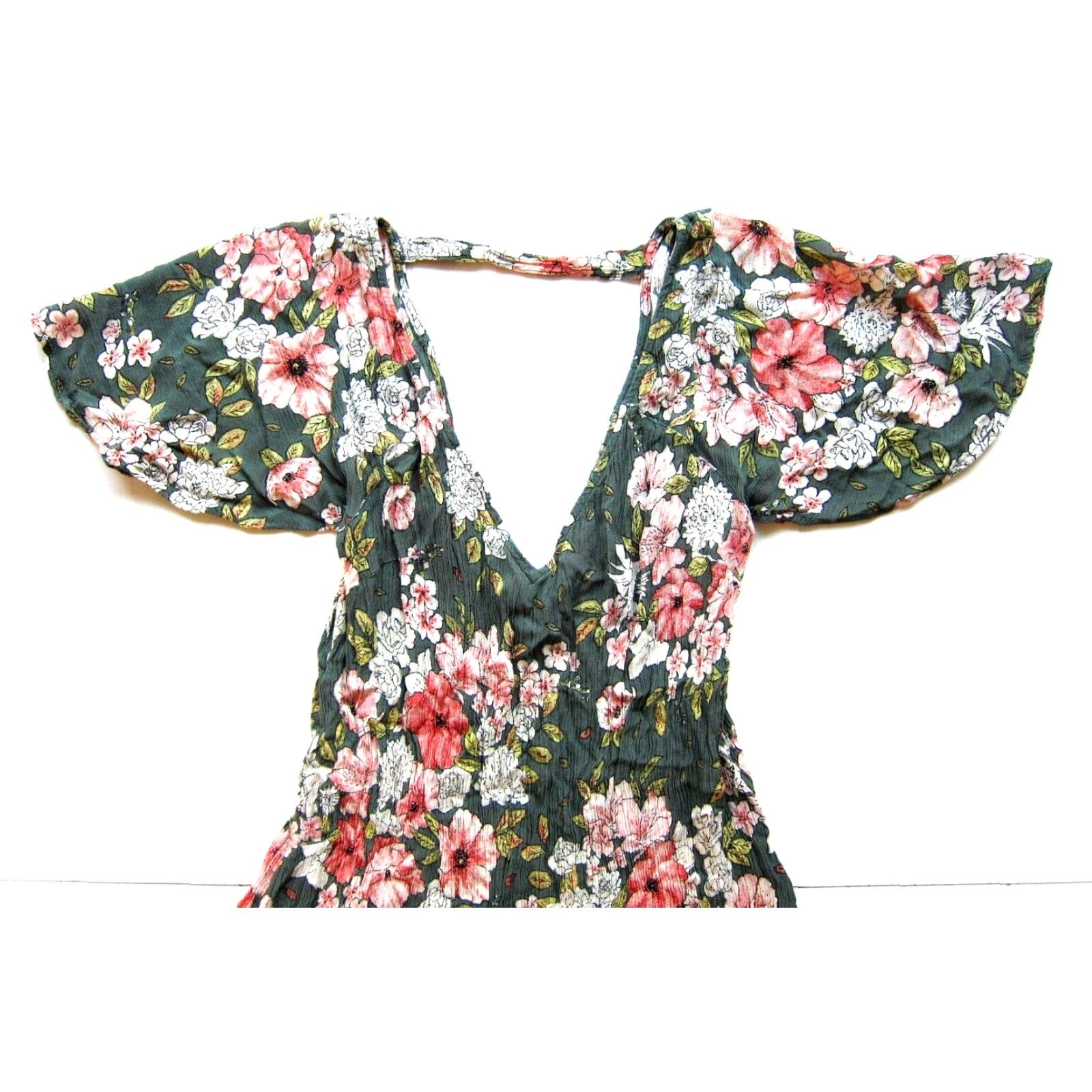 Billabong Billabong 100% Rayon Green Pink Floral V-Neck Short Sleeve Dress Small Size 28" / US 6 / IT 42 - 4 Thumbnail