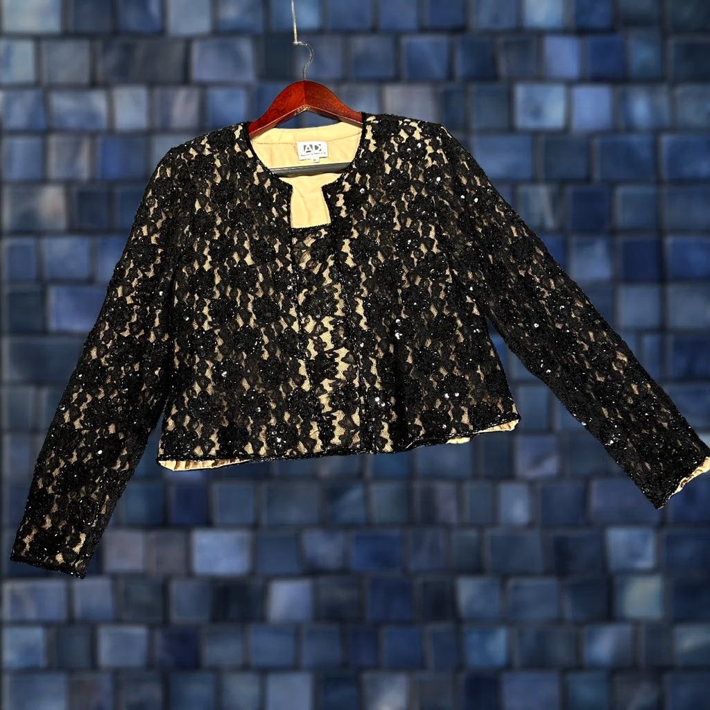 Vintage VINTAGE Andretta Donatello Womens Blazer Jacket Black Sequin Lace Long Sleeve 2 Piece Set S Boys? Size S / US 4 / IT 40 - 1 Thumbnail