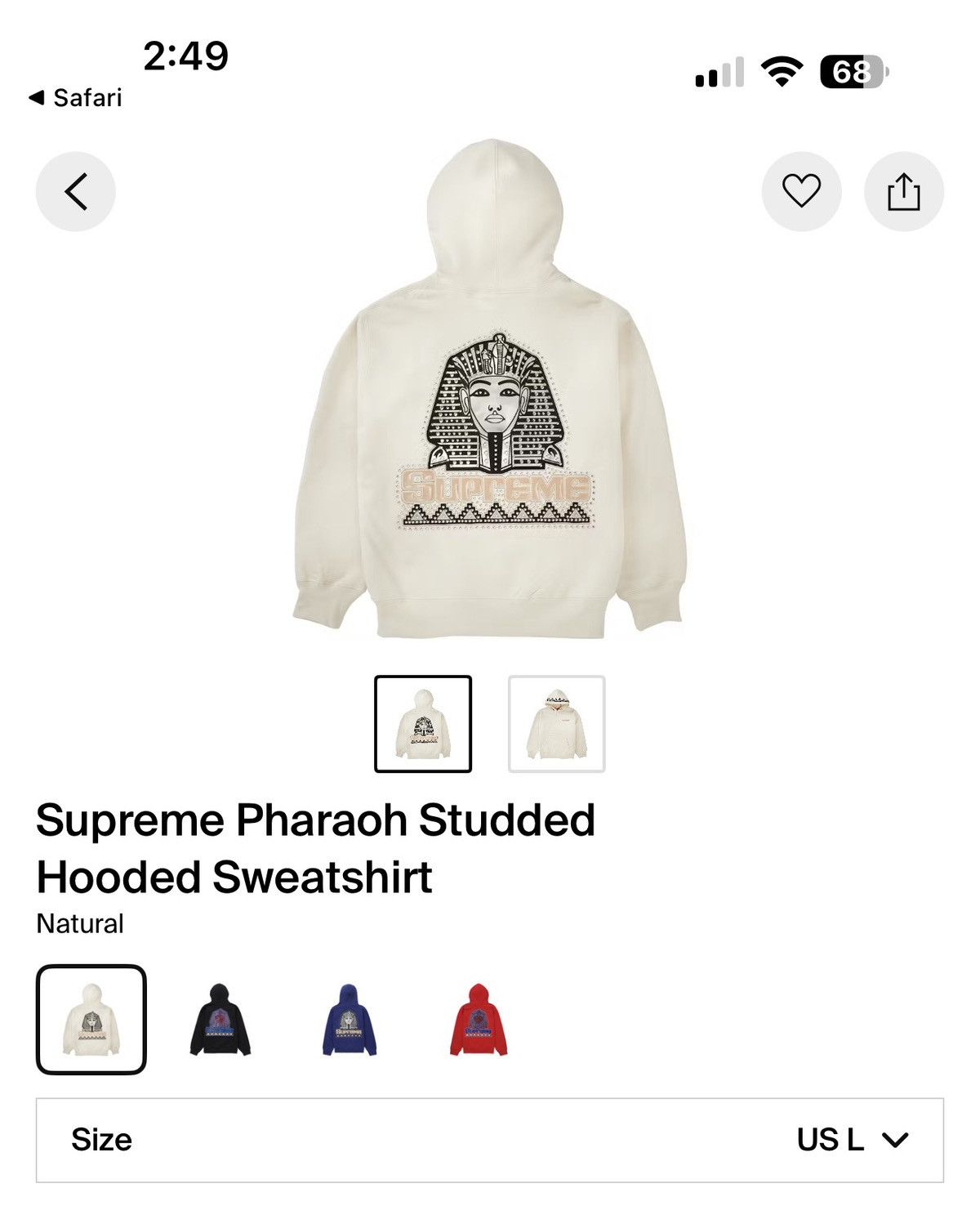 Supreme Supreme Pharaoh Studded Hooded Sweatshirt Natural Size US XL / EU 56 / 4 - 1 Thumbnail