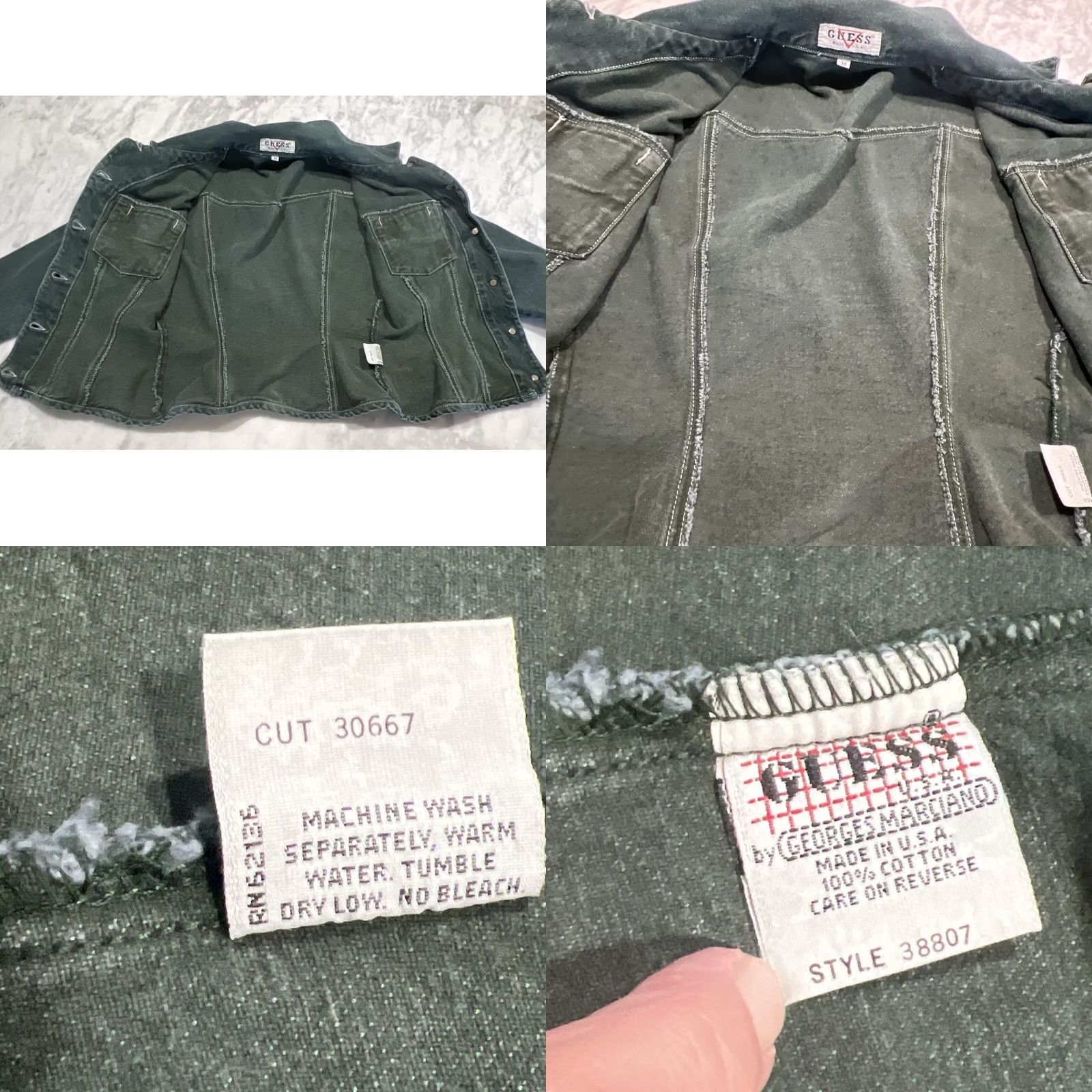 Guess VINTAGE GUESS Denim Jacket Women’s M Short Long Sleeve Green 80s USA Classic Biker Pockets Button Size 32" / US 10 / IT 46 - 10 Thumbnail