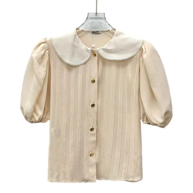 Miu Miu Beige Silk Blouse with Peter Pan Collar 0089
