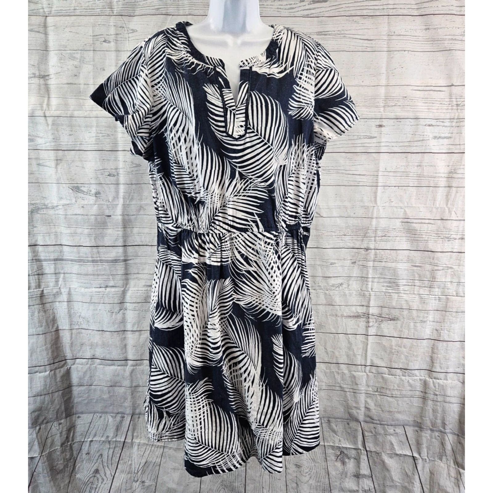 Liz Claiborne Liz Claiborne Dress Womens XL Blue White Linen Blend Short Sleeve Midi Fit & Flare Casual Colorful Womens Size 40" / US 18 - 2 Thumbnail