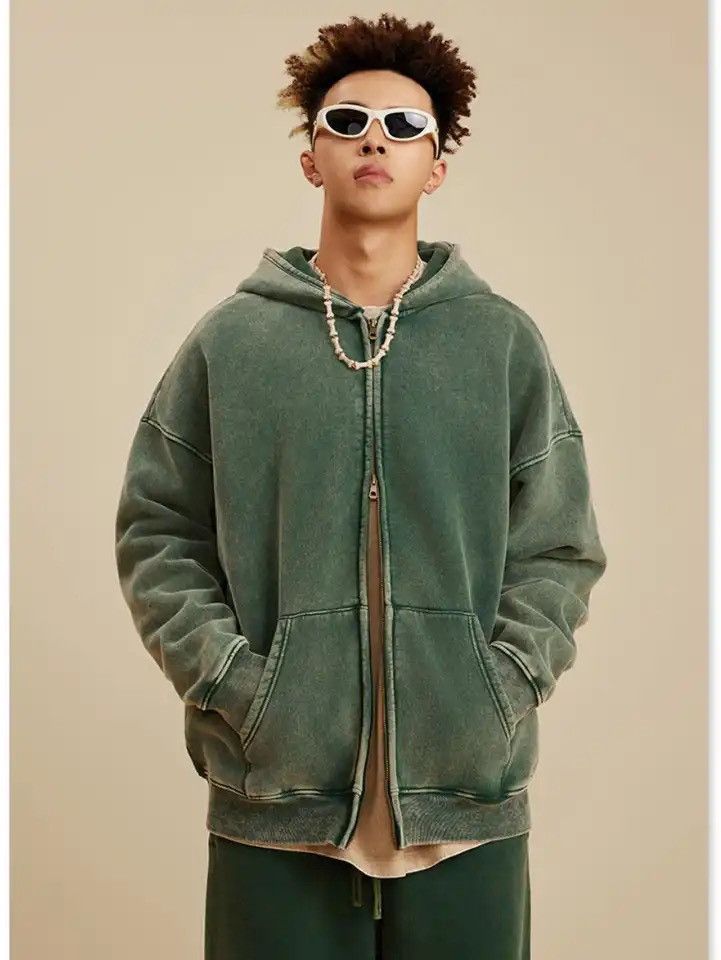 Japanese Brand × Vintage Acid Washed Faded Zippered Hoodie Size US L / EU 52-54 / 3 - 4 Thumbnail