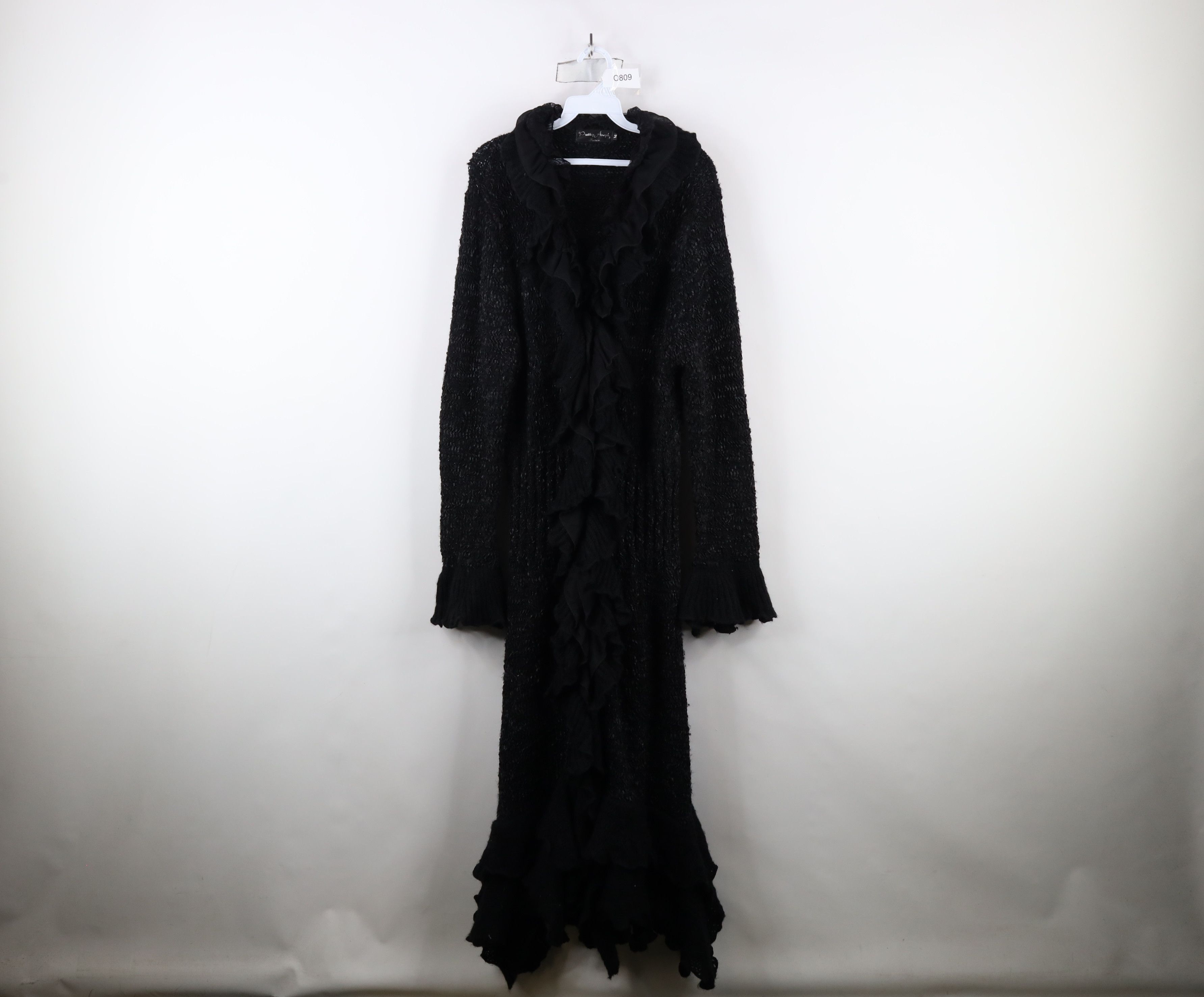 Vintage 90s Goth Ruffled Toggle Button Full Length Sweater