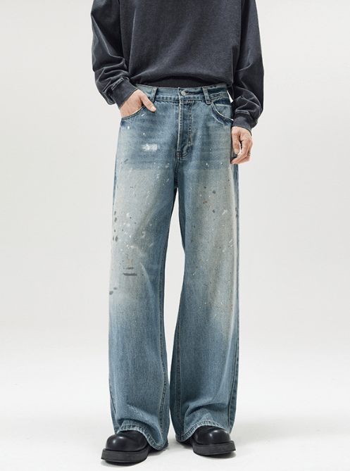 Japanese Brand Vintage ink wash distressed straight wide-leg jeans Size US 32 / EU 48 - 1 Thumbnail