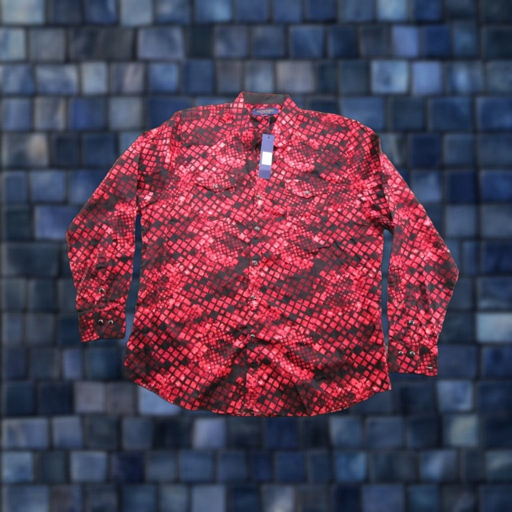 FRONTEER Montero Red Long Sleeve Pearl Snap Up Shirt Men's 3XL Cotton Knit Button-Up Western Clothing Size US XXL / EU 58 / 5 - 1 Thumbnail