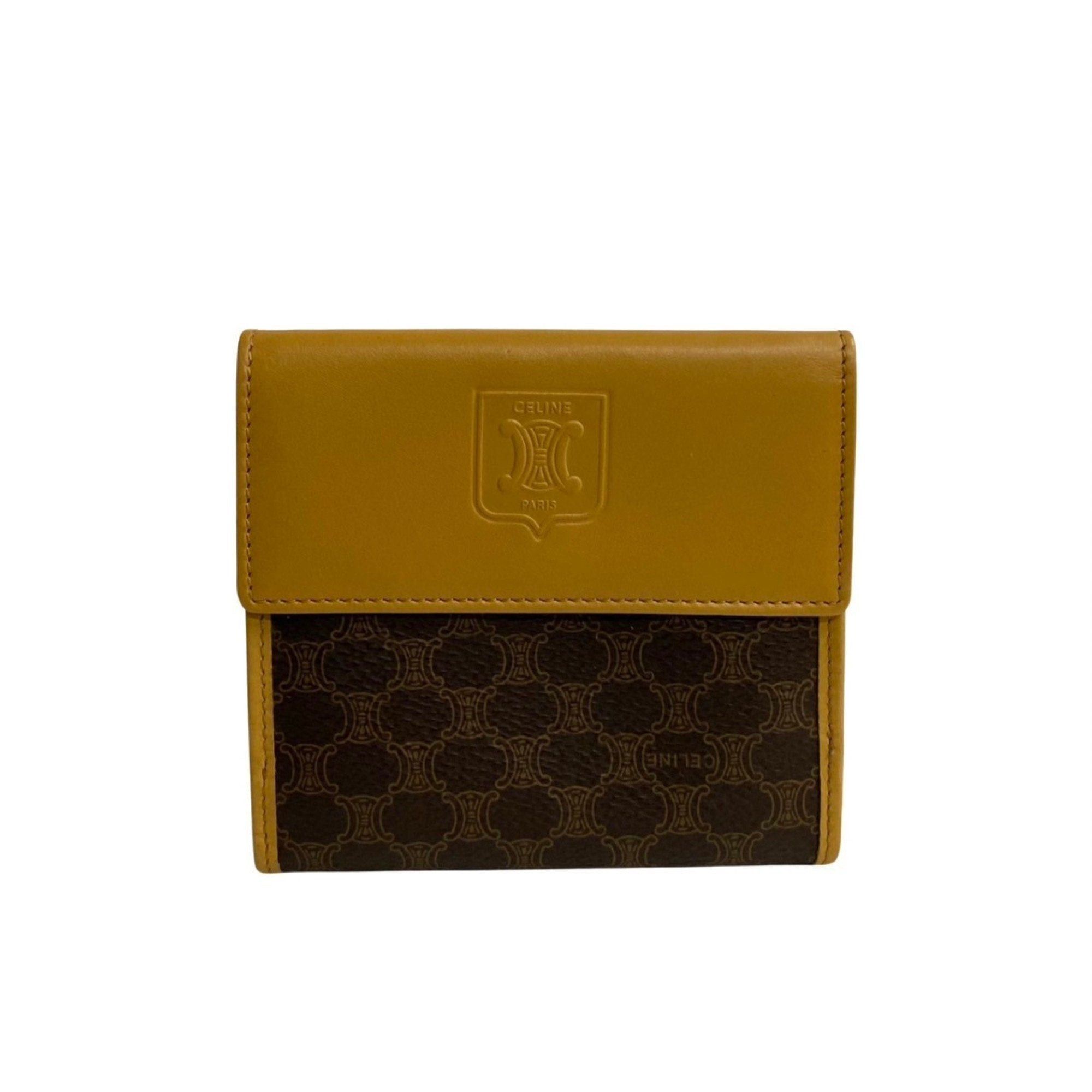 image of Celine Macadam Blason Triomphe W Leather Bifold Wallet Brown 43280, Women's
