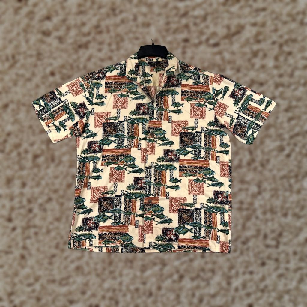 Vintage VINTAGE Royal Creations Hawaiian Shirt Mens Large Beige Sport Fish Pattern 100% Cotton Size US L / EU 52-54 / 3 - 1 Thumbnail