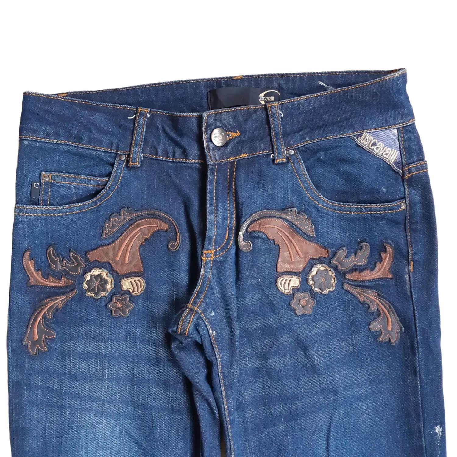 Roberto Cavalli Roberto Cavalli Just Cavalli Leather Patch Jeans Pants Size 28" / US 6 / IT 42 - 2 Thumbnail